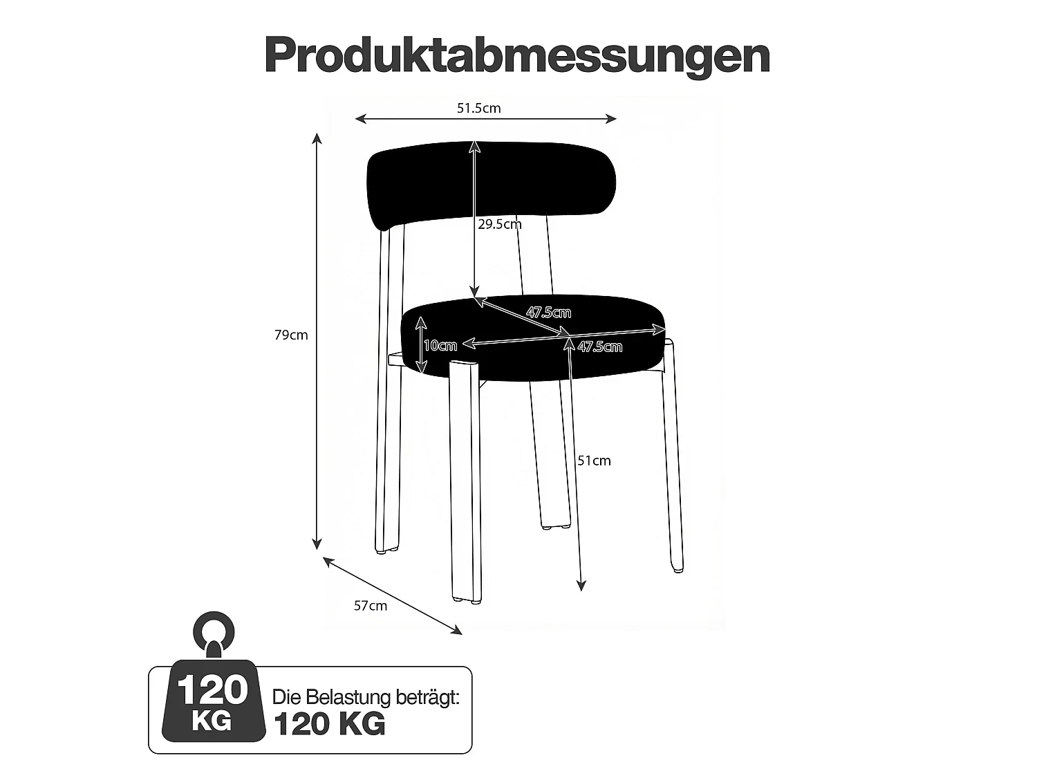 Lot de 2 chaises de salle à manger tissu noir dossier incurvé