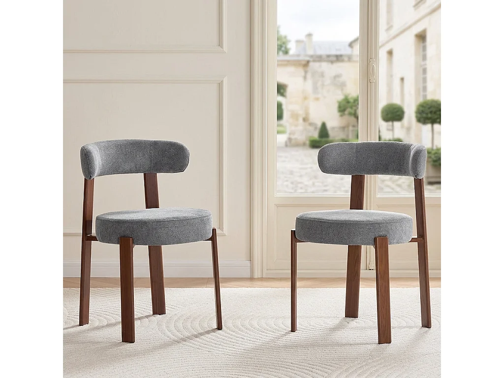 Lot de 2 chaises de salle à manger tissu gris dossier incurvé