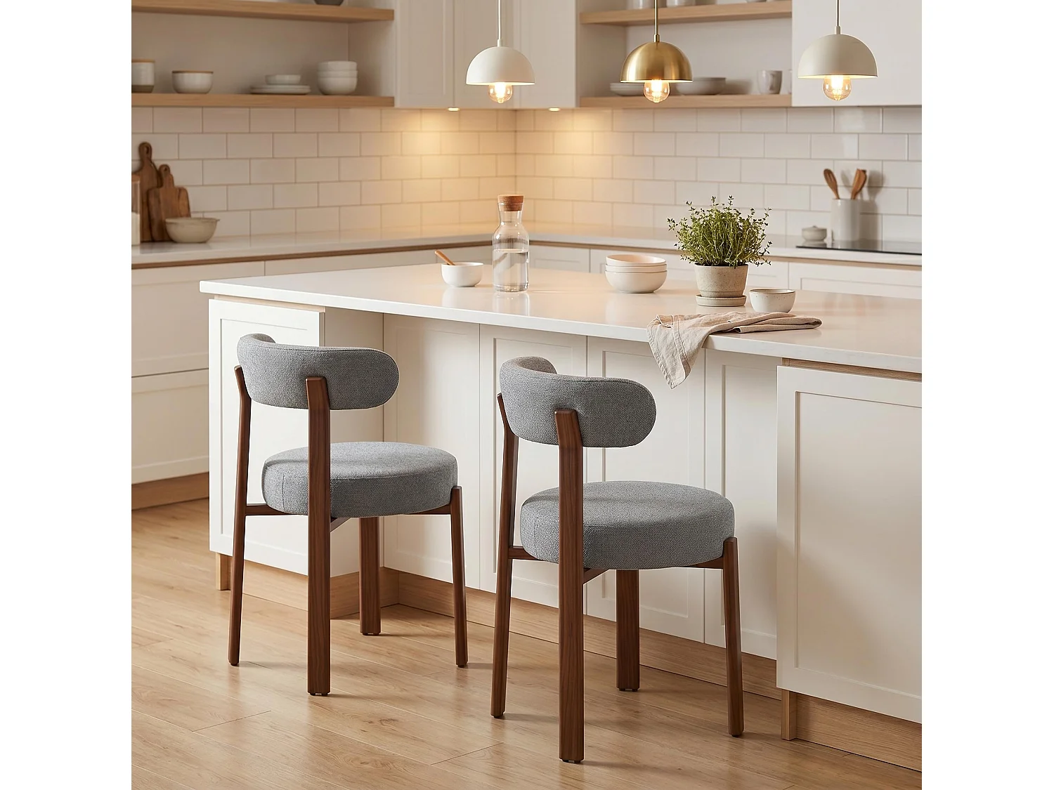 Lot de 2 chaises de salle à manger tissu gris dossier incurvé
