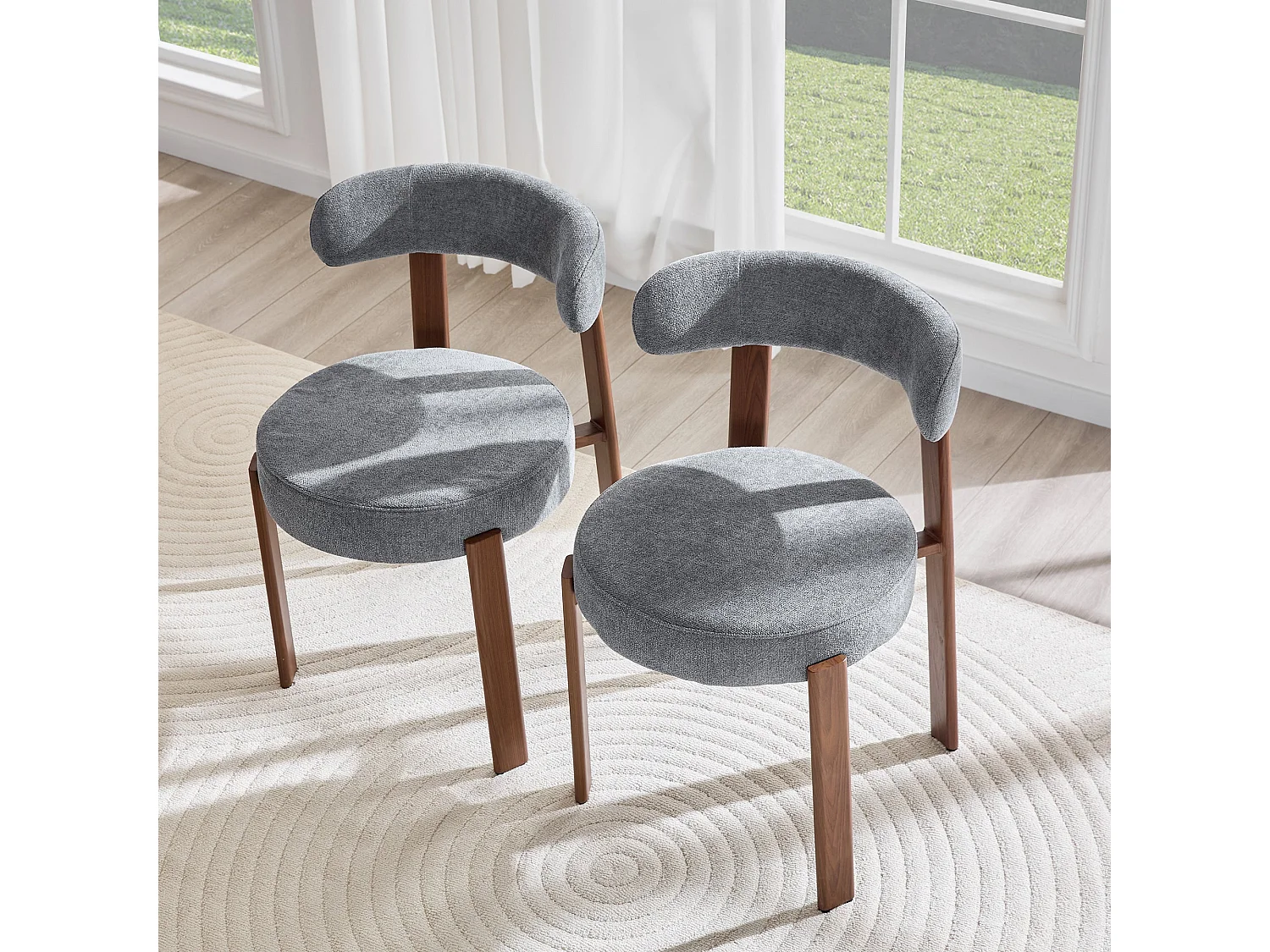 Lot de 2 chaises de salle à manger tissu gris dossier incurvé