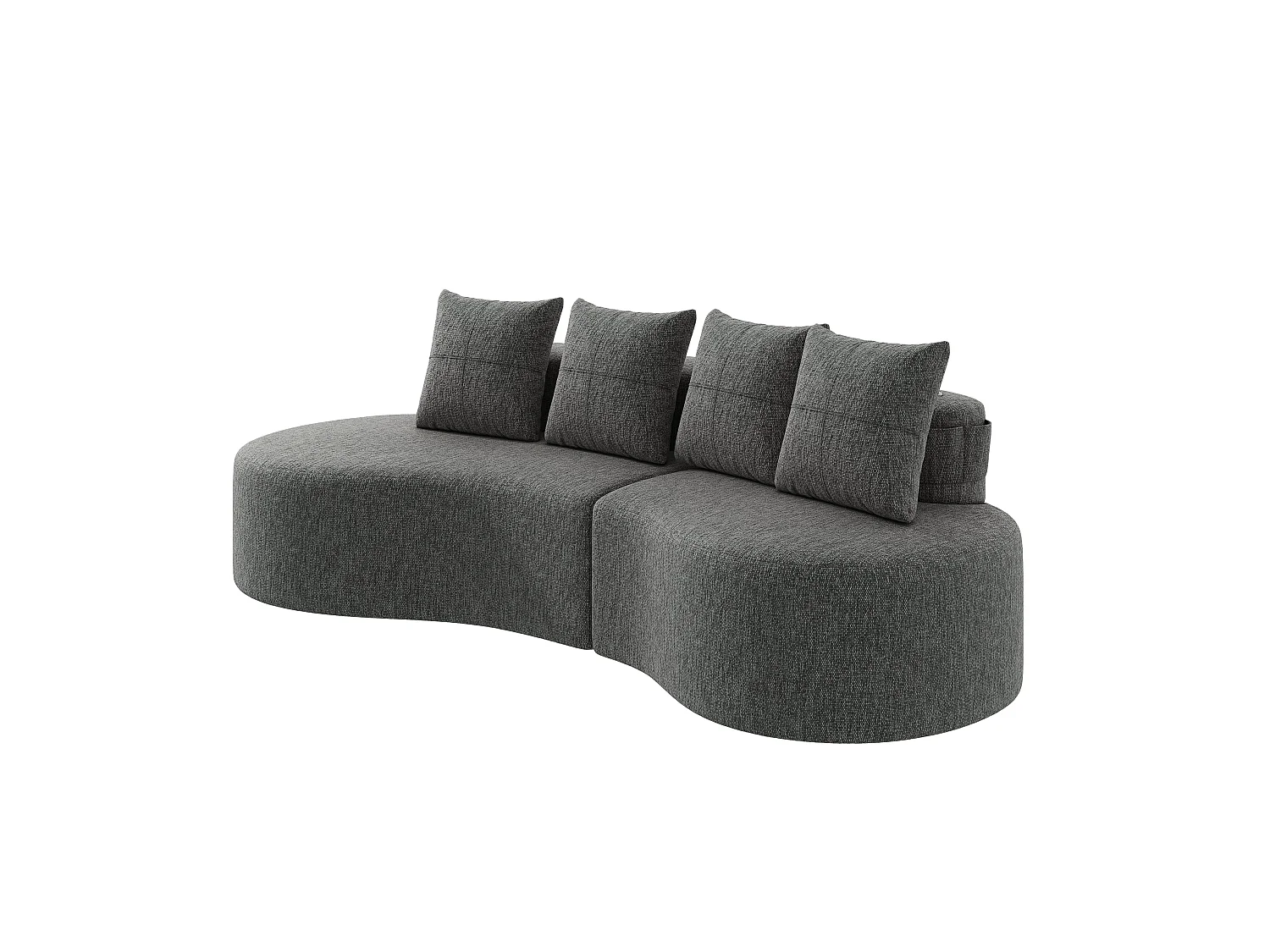 Canapé 3 places en lin gris avec 4 coussins, porte-gobelet, poches latérales sans montage 240x109cm