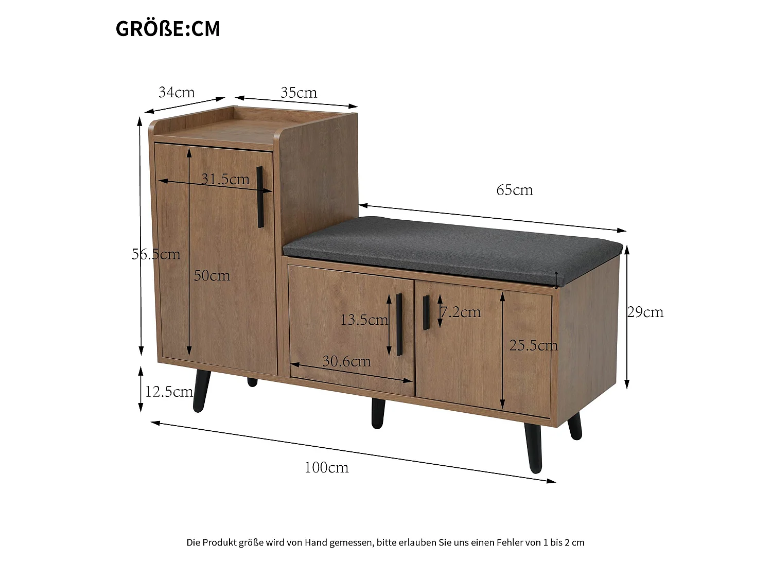 Meuble à chaussures effet bois et banc tissu gris, 3 portes