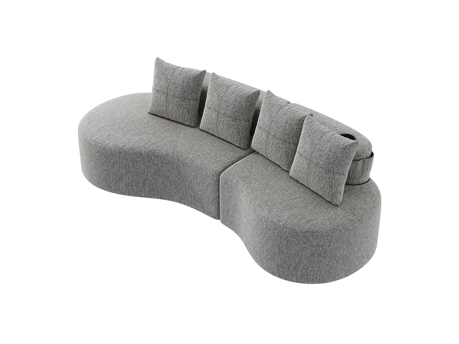 Canapé 3 places en lin gris clair avec 4 coussins, porte-gobelet, poches latérales sans montage 240x109cm