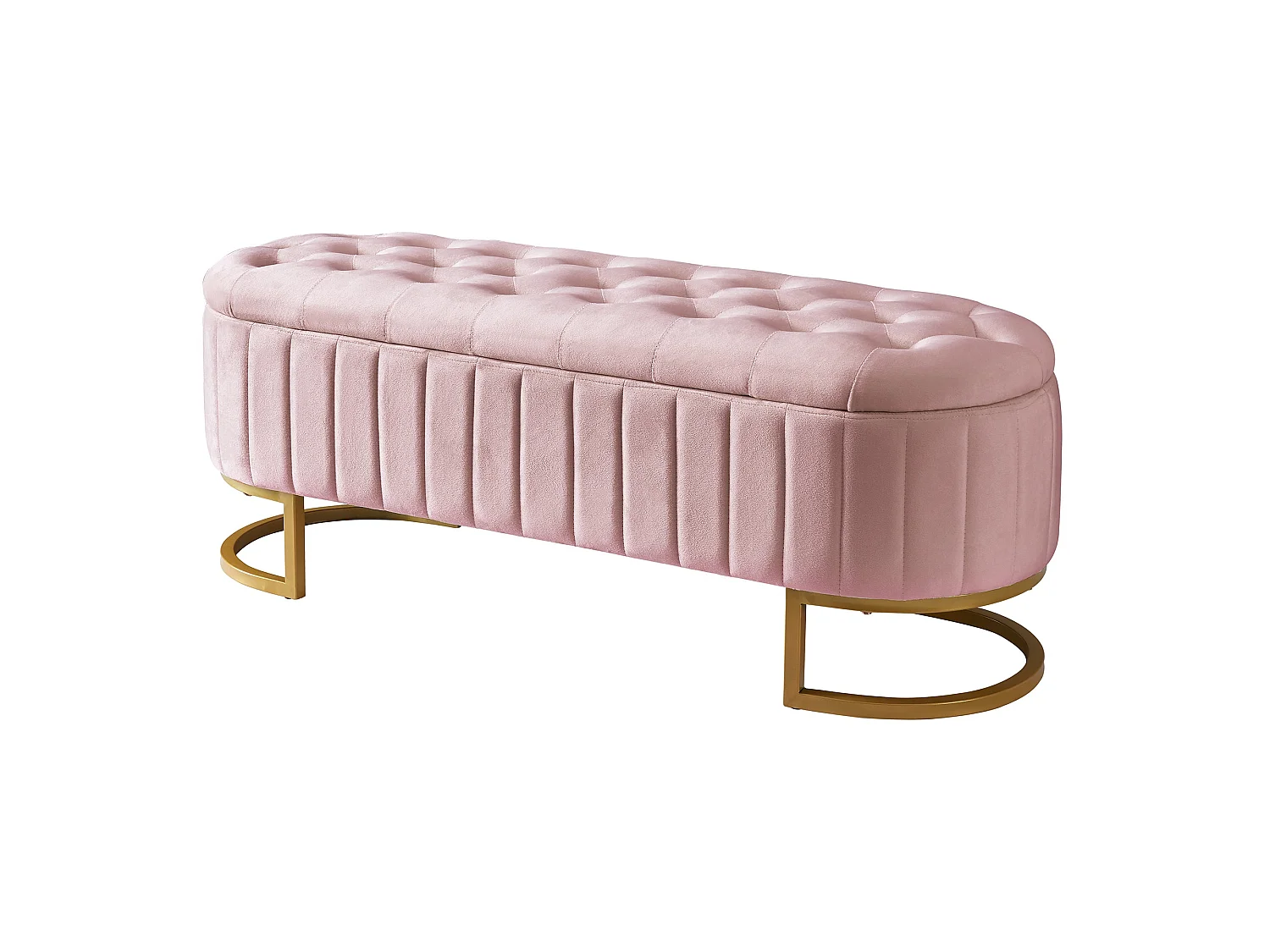 Banquette capitonné en velours rose avec pieds dorés