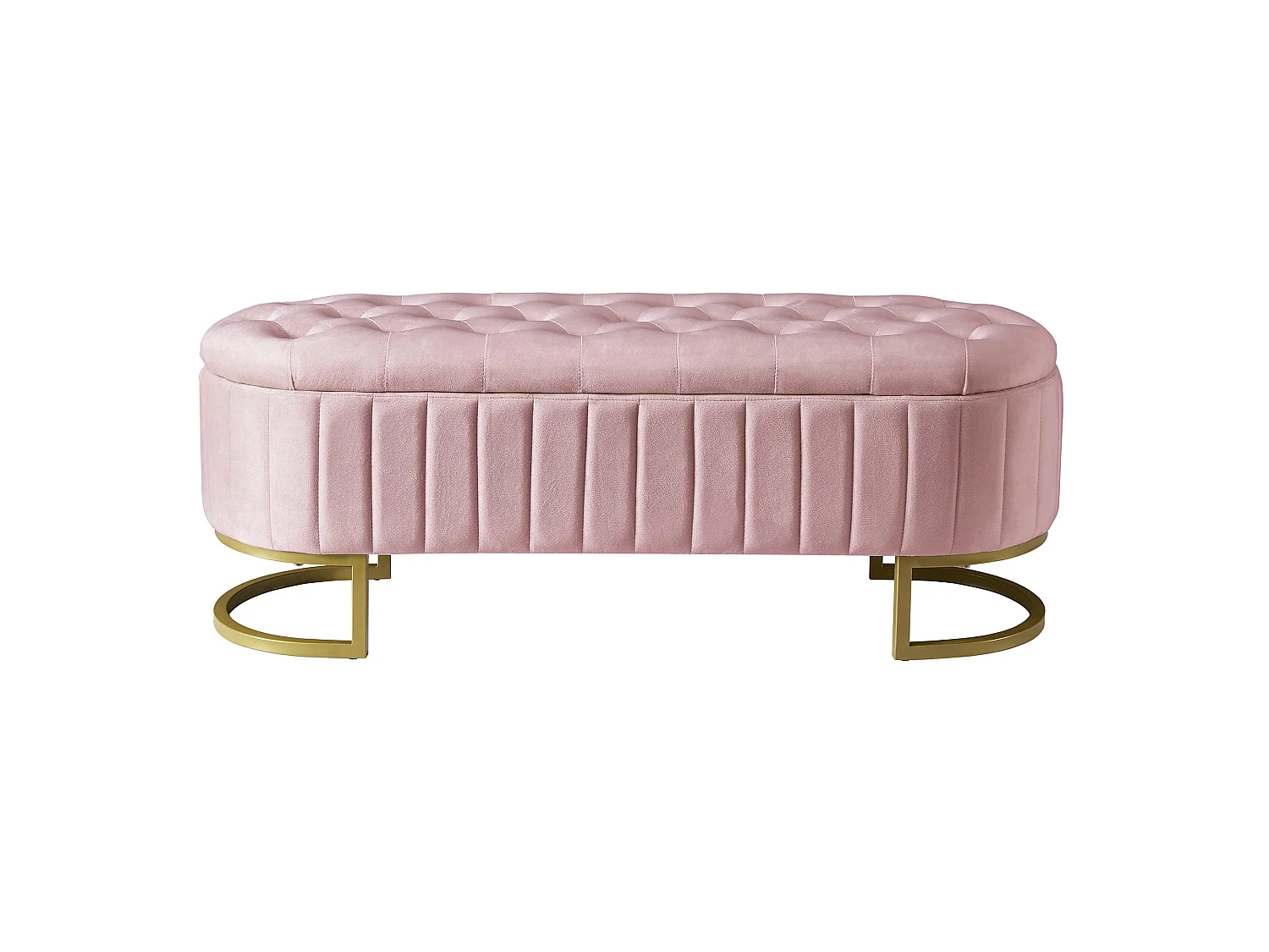 Banquette capitonné en velours rose avec pieds dorés
