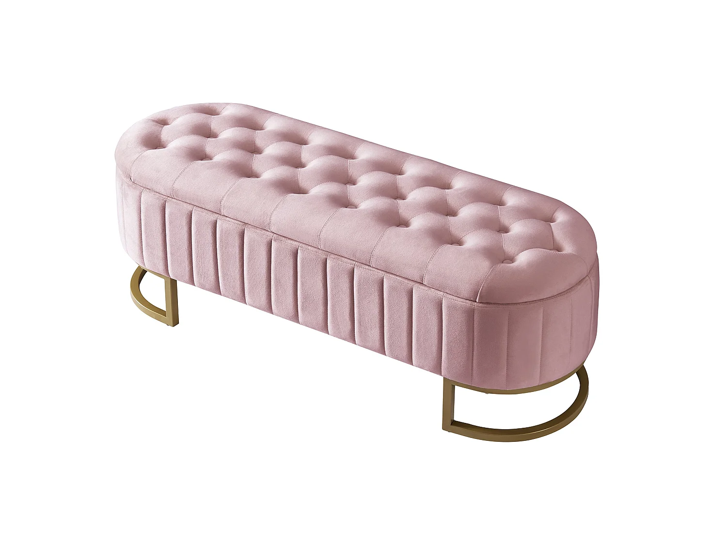 Banquette capitonné en velours rose avec pieds dorés