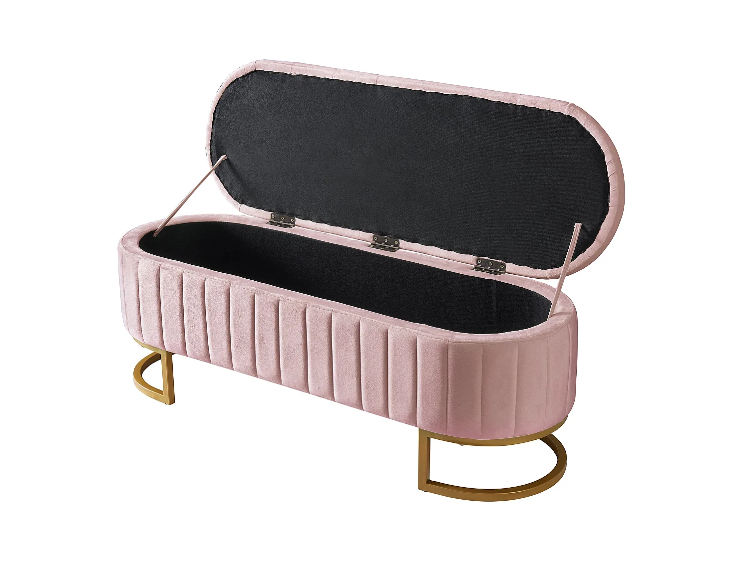 Banquette capitonné en velours rose avec pieds dorés