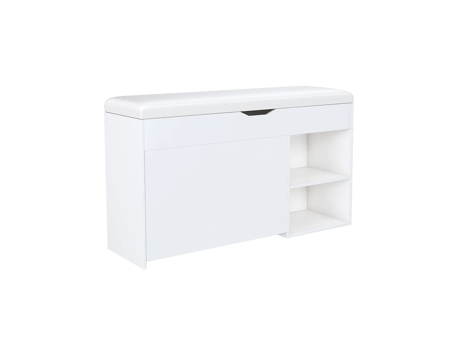 Banc à chaussures blanc PU avec coffre de rangement et coussin