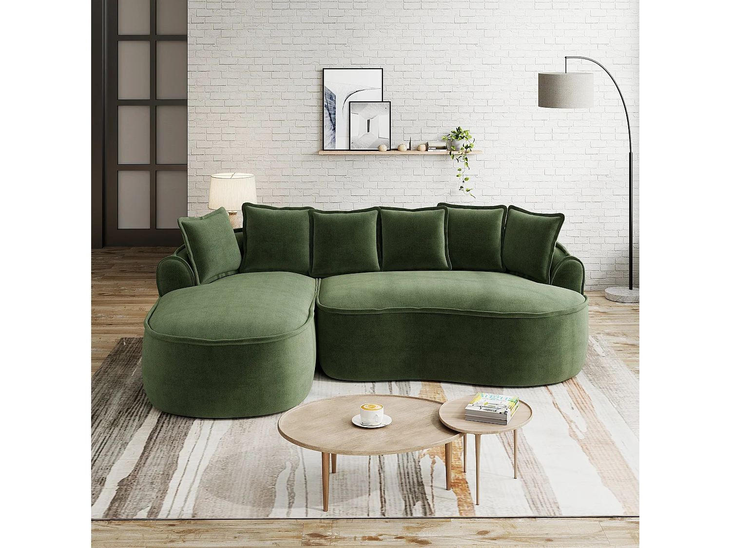 Canapé d'angle 3 places en tissu chenille vert