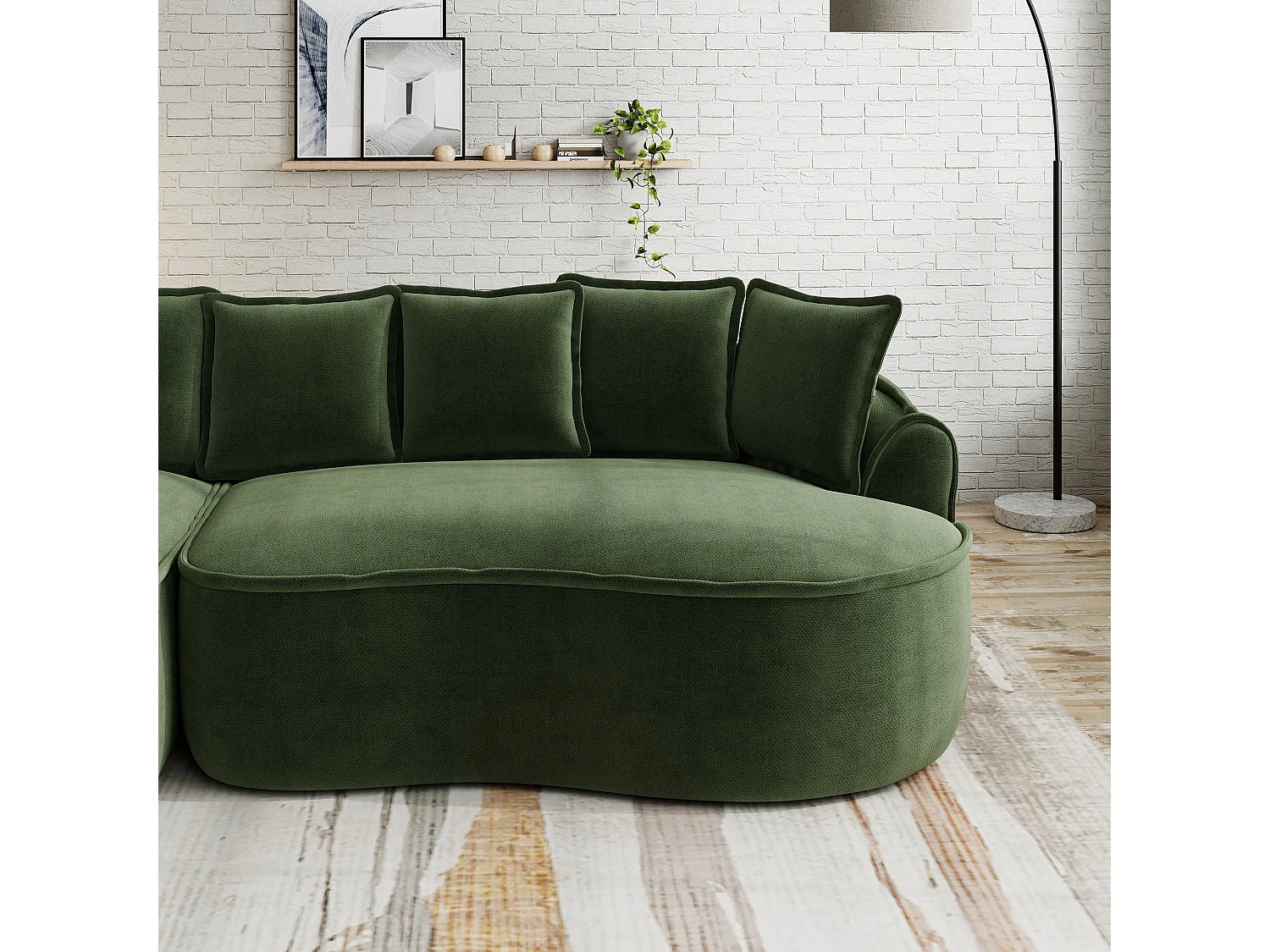 Canapé d'angle 3 places en tissu chenille vert
