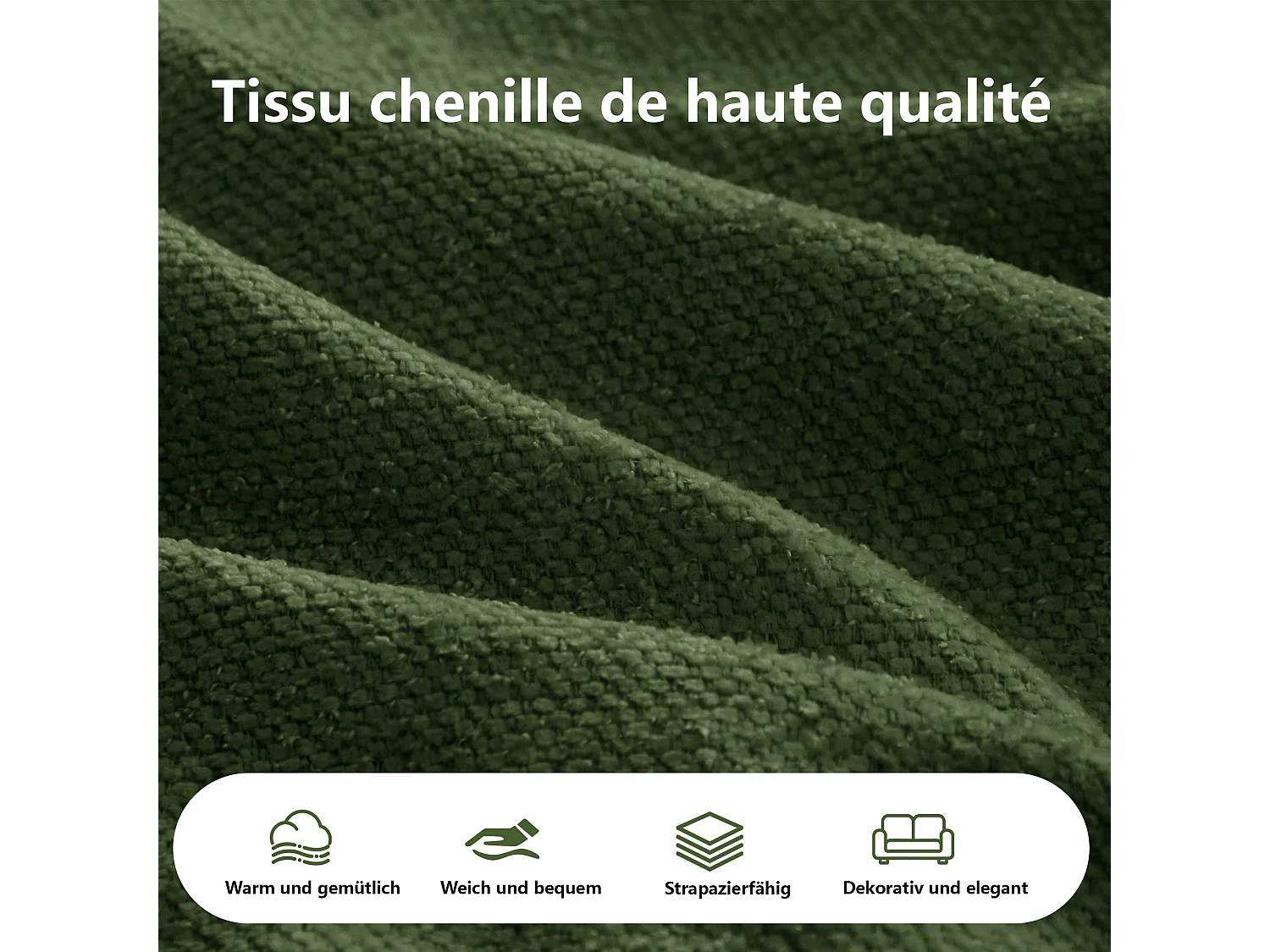 Canapé d'angle 3 places en tissu chenille vert