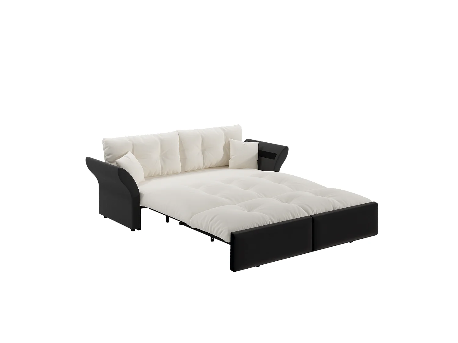 Canapé-lit 3 places covertible velours beige/blanc avec coussins