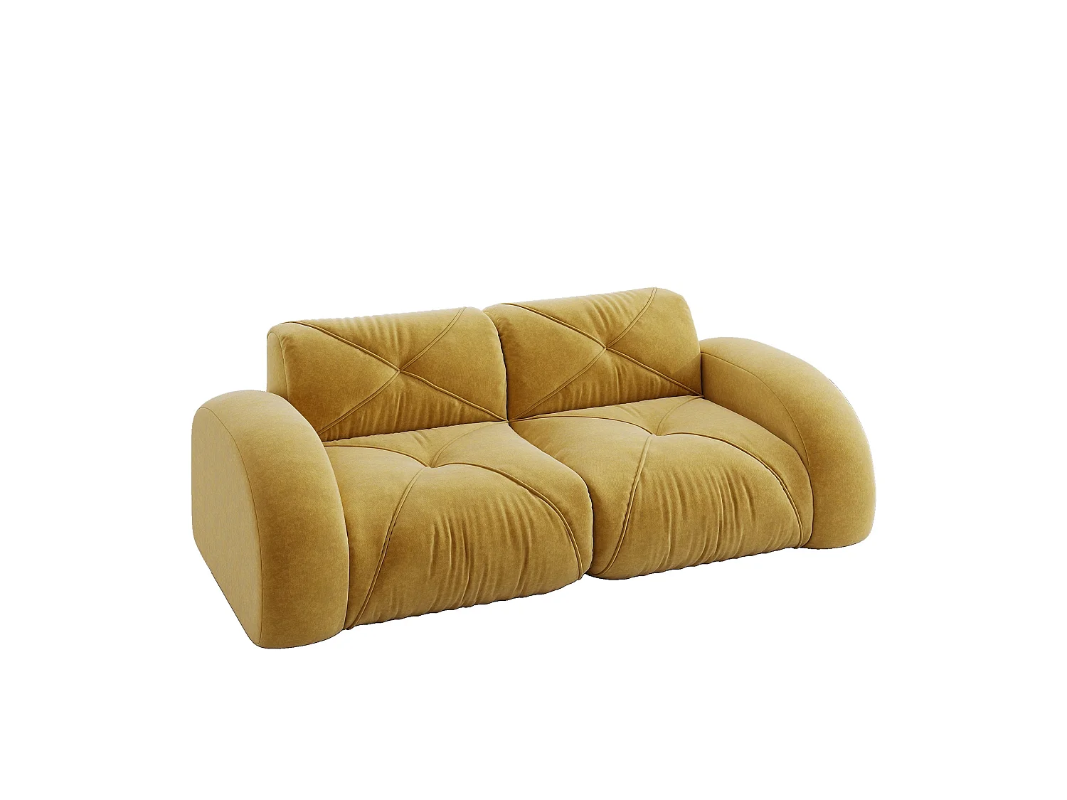Canapé 2 places tissu chenille jaune moutard design articulé sans montage