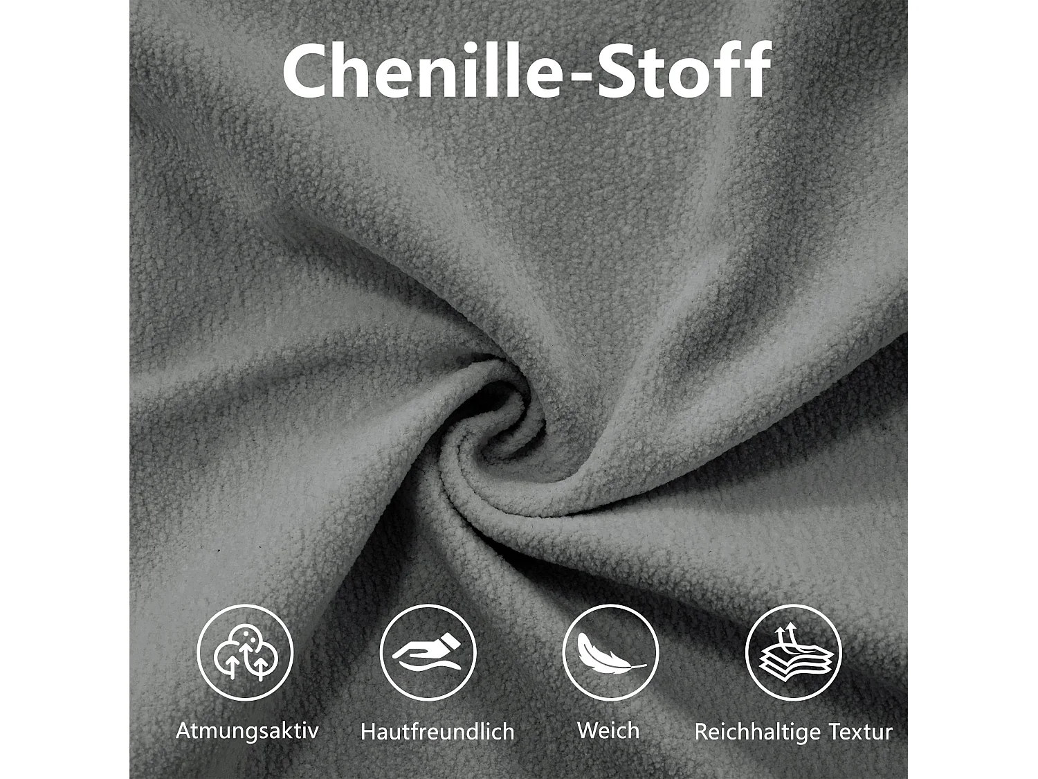 Canapé d'angle modulable en chenille gris avec ottoman et coussins