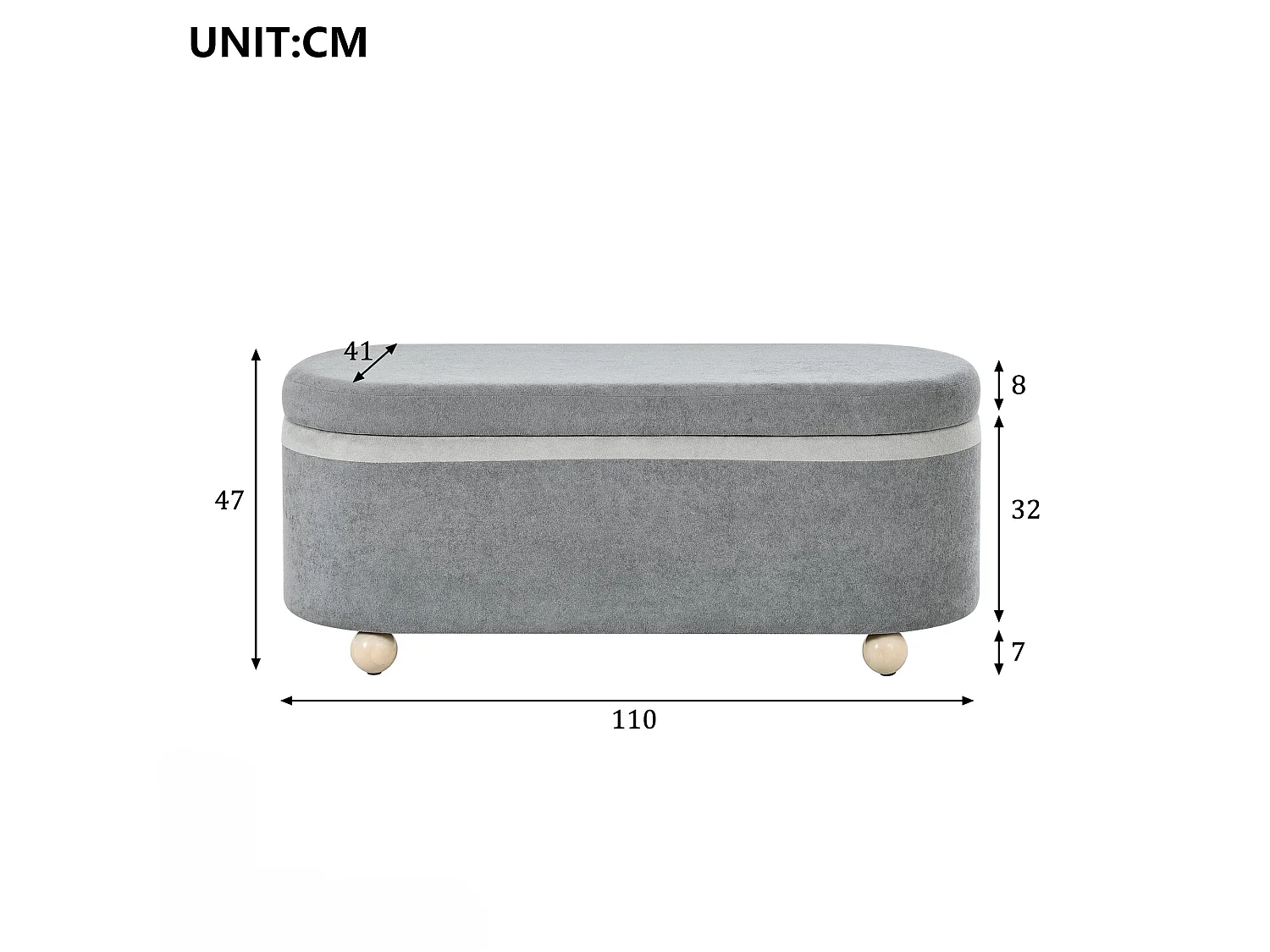 Banquette coffre en polaire gris avec pieds en bois 20L 110x41x47 cm