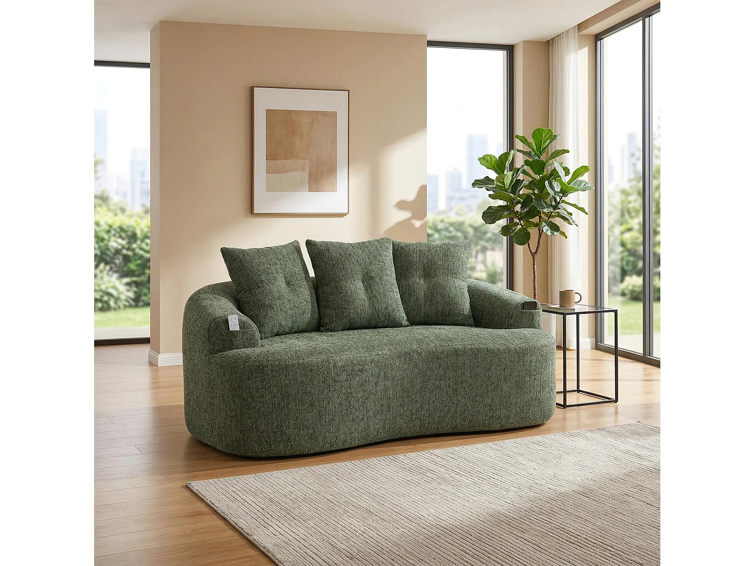 Canapé 2 places en tissu chenille vert