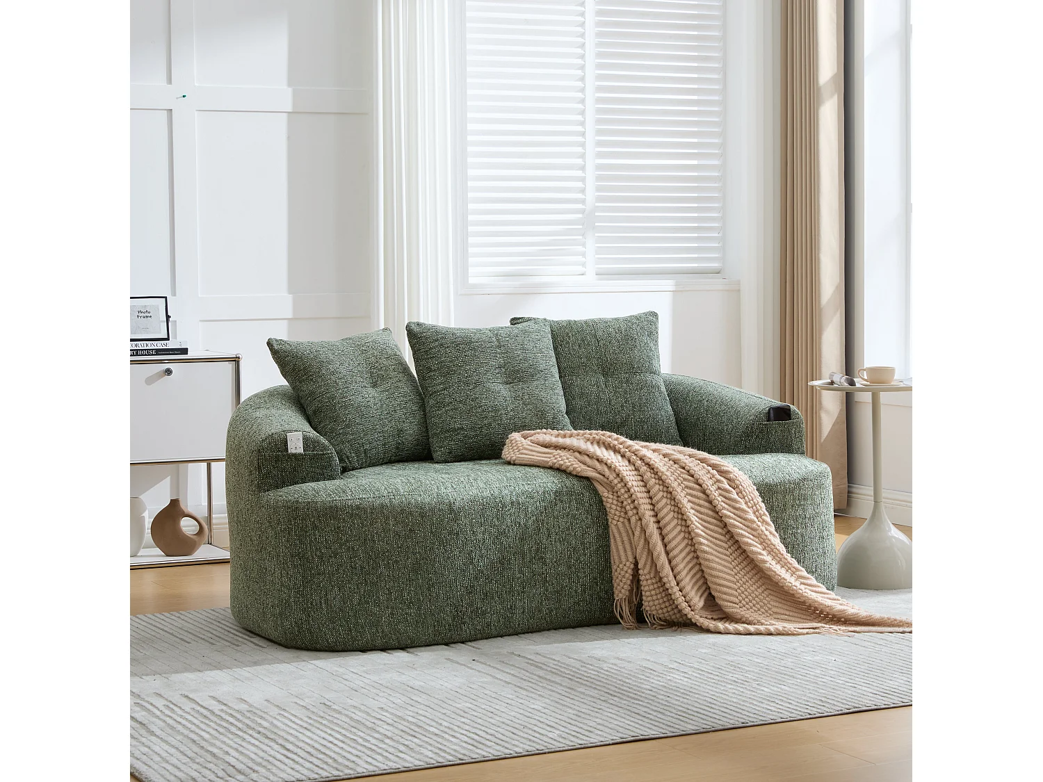 Canapé 2 places en tissu chenille vert