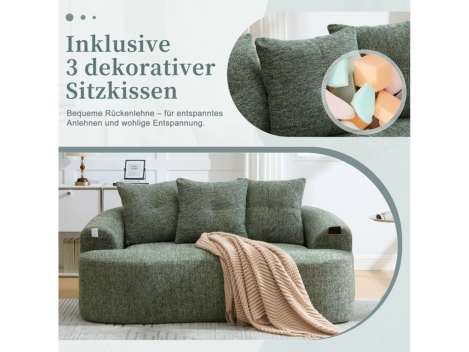 Canapé 2 places en tissu chenille vert