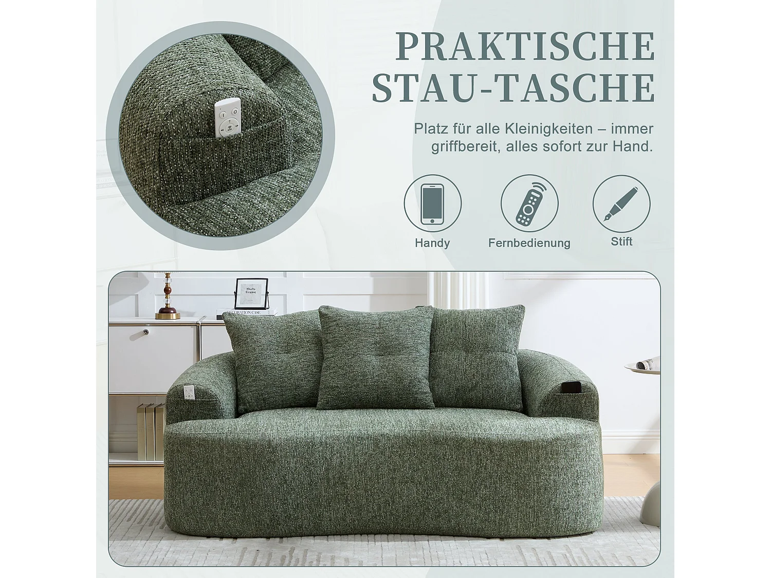 Canapé 2 places en tissu chenille vert