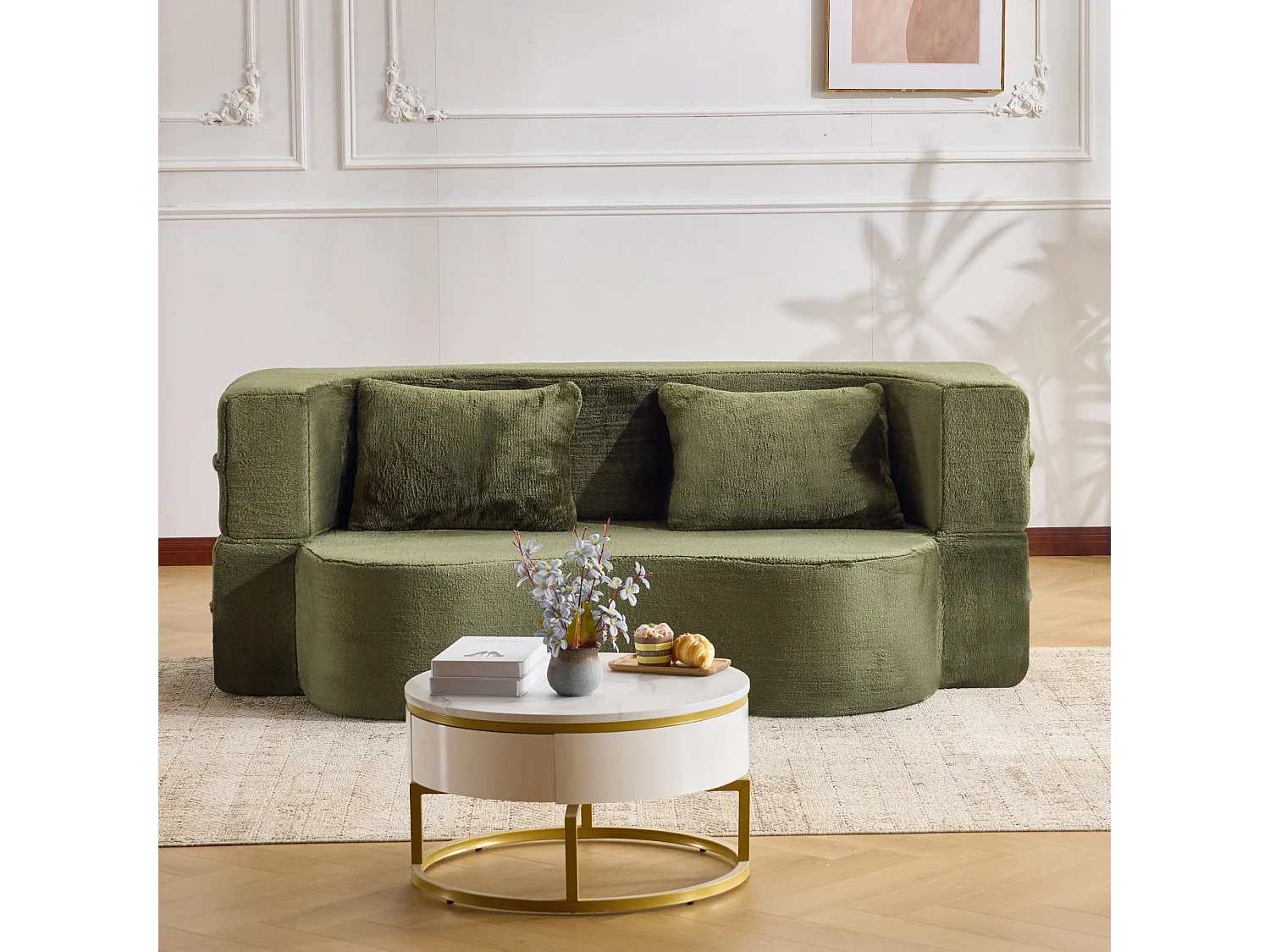 Towery Canapé-lit futon 2-en-1 grande taille 180x55cm, mousse haute densité, vert, sans montage, design moderne