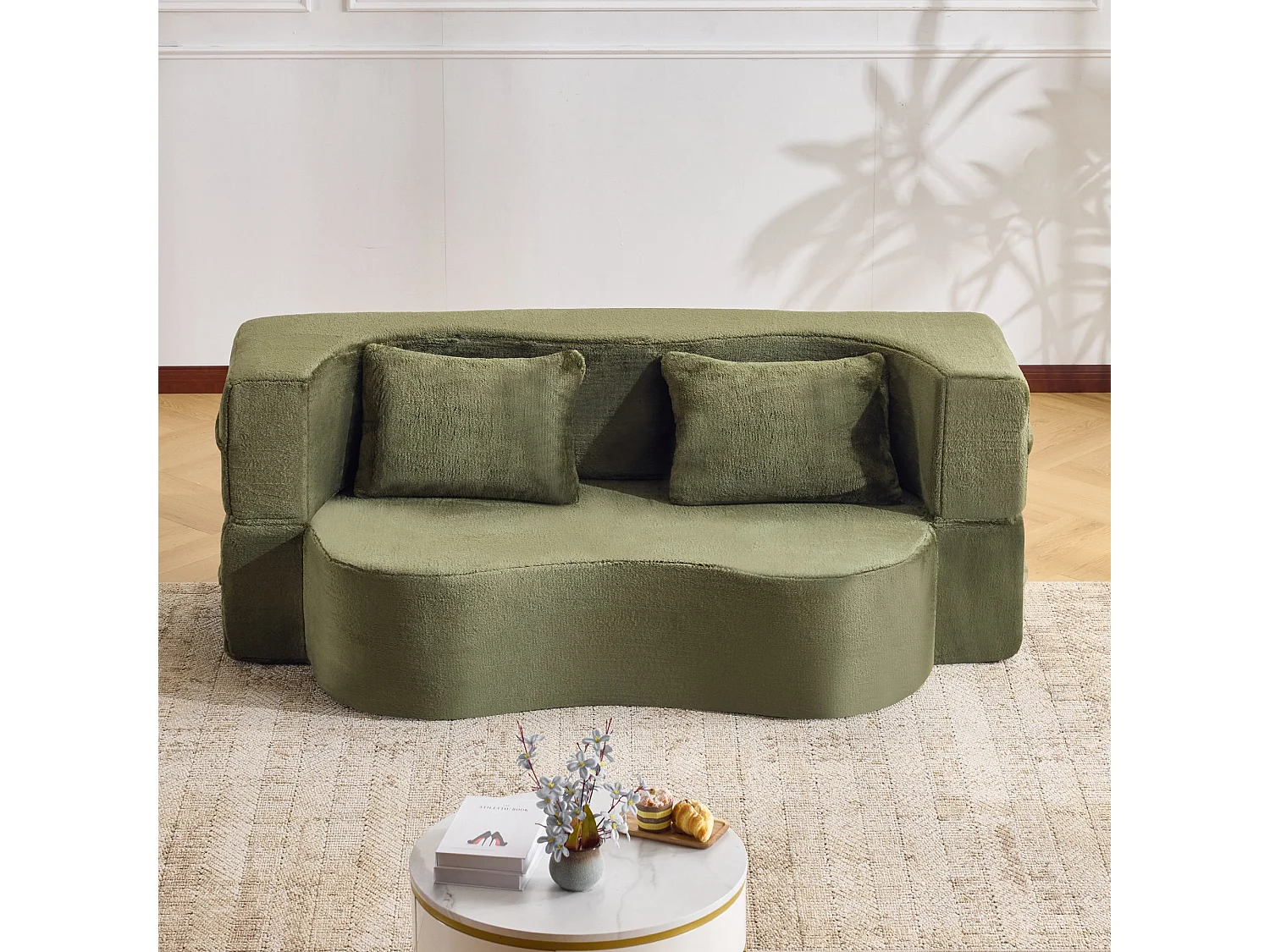 Towery Canapé-lit futon 2-en-1 grande taille 180x55cm, mousse haute densité, vert, sans montage, design moderne