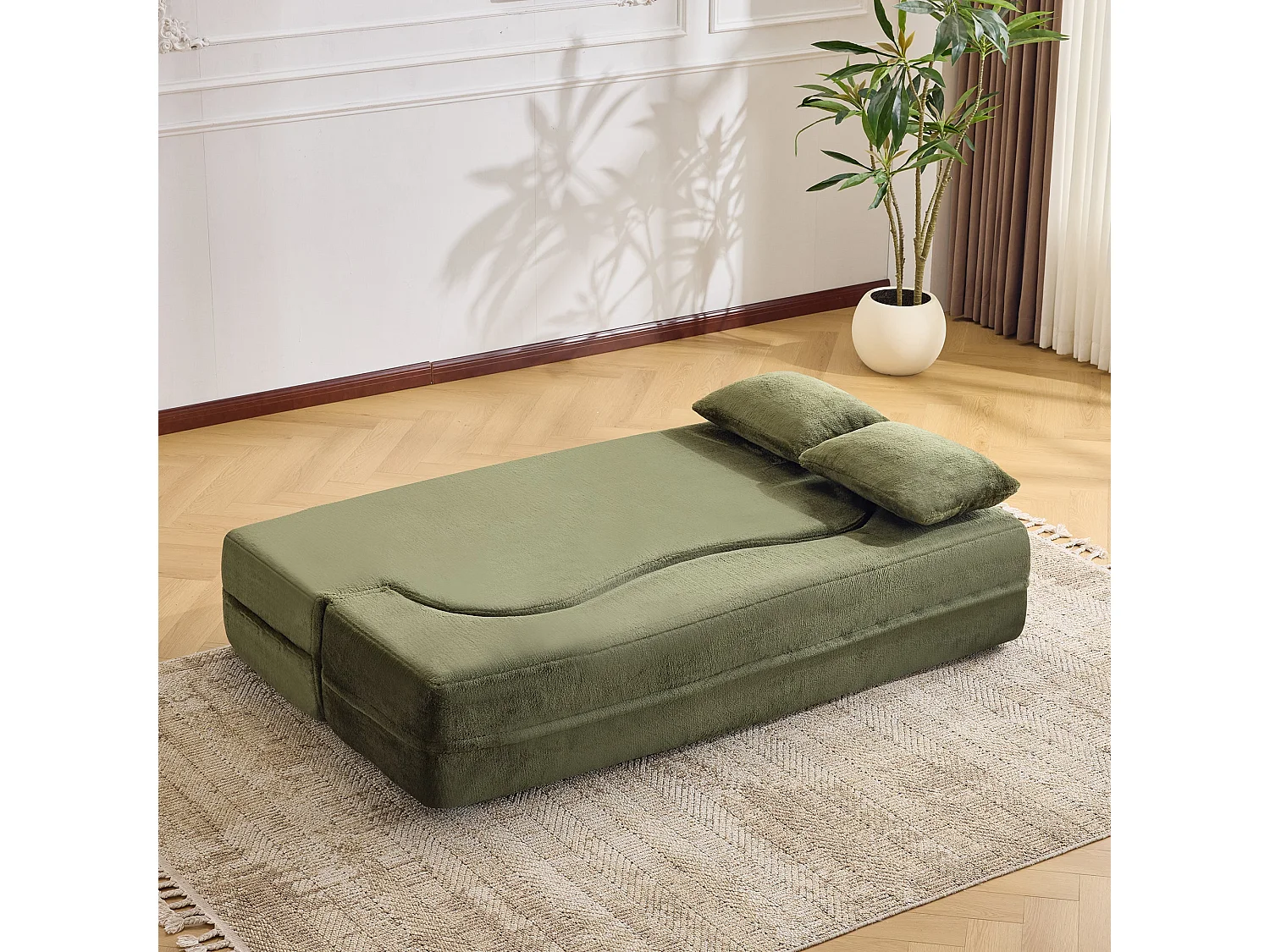 Towery Canapé-lit futon 2-en-1 grande taille 180x55cm, mousse haute densité, vert, sans montage, design moderne