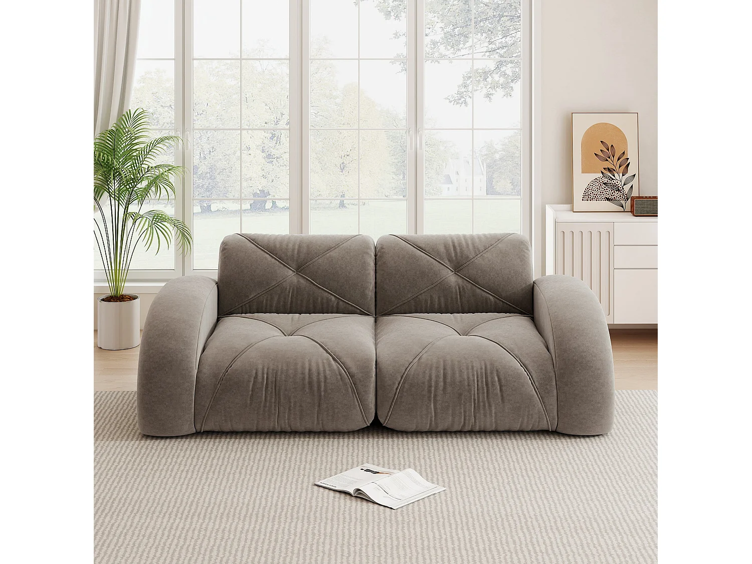 Canapé 2 places en tissu chenille taupe