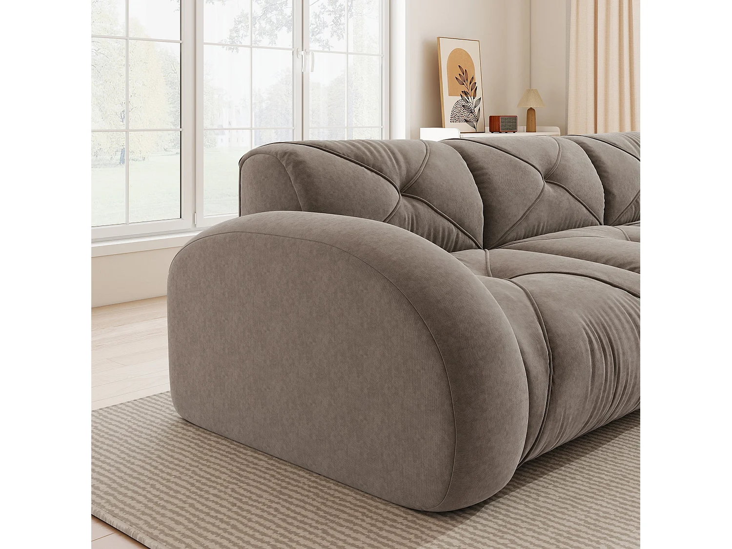 Canapé 2 places en tissu chenille taupe