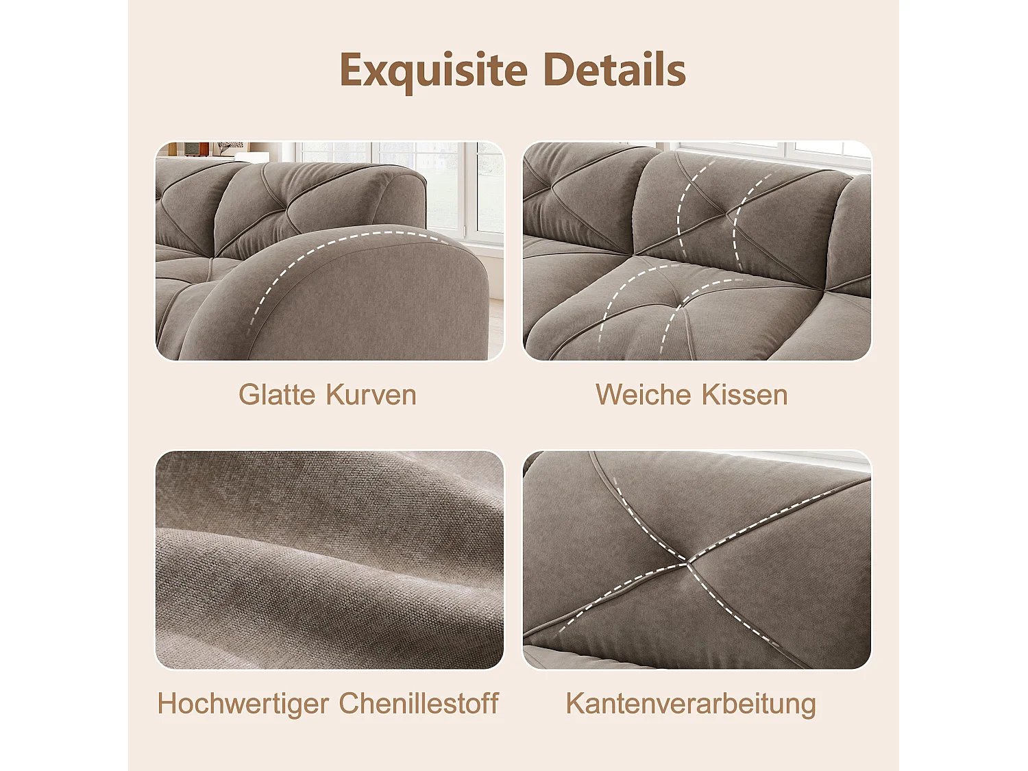 Canapé 2 places en tissu chenille taupe