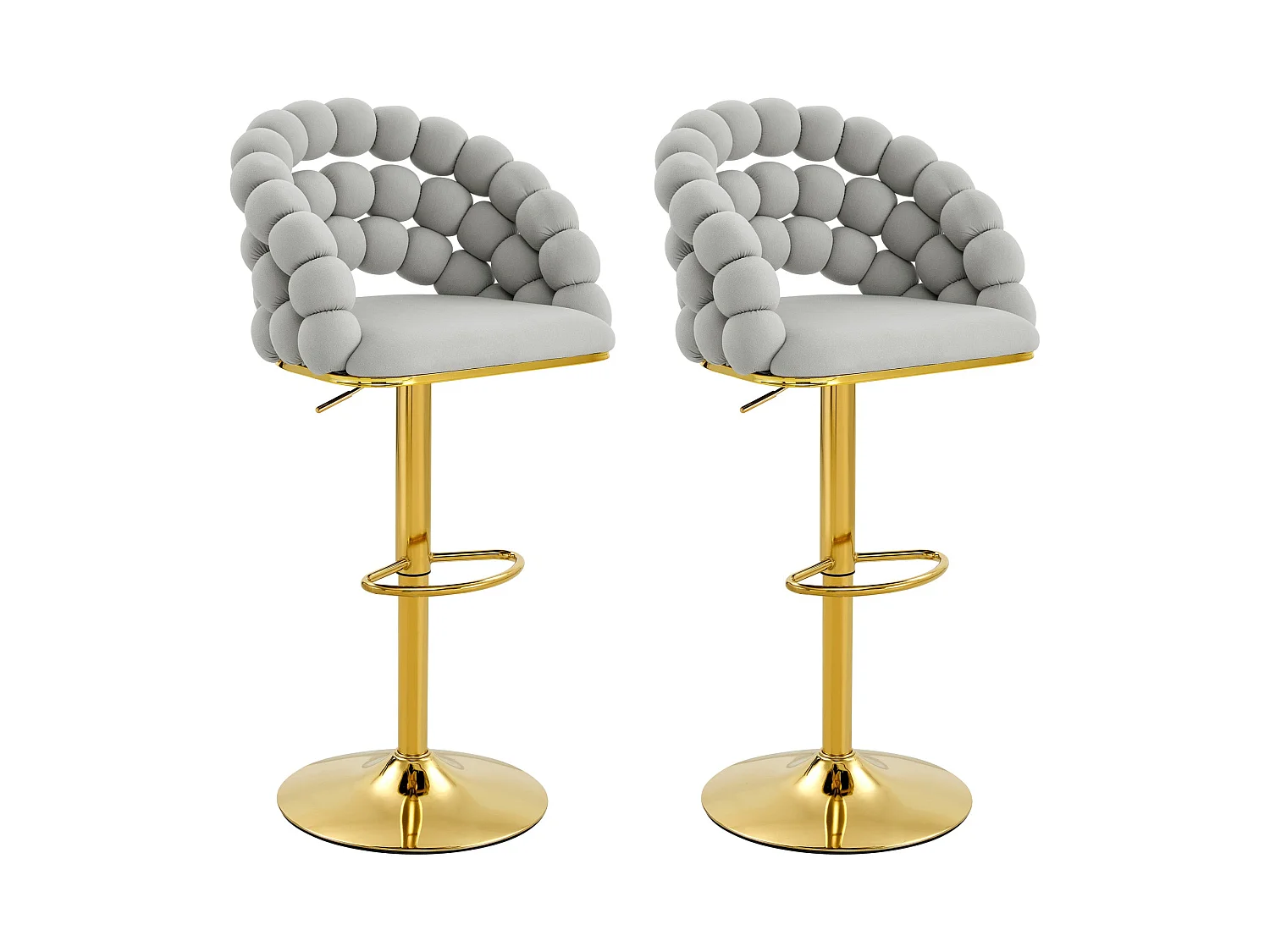 Lot de 2 tabourets de bar en velours gris clair dossier tréssé chaîne