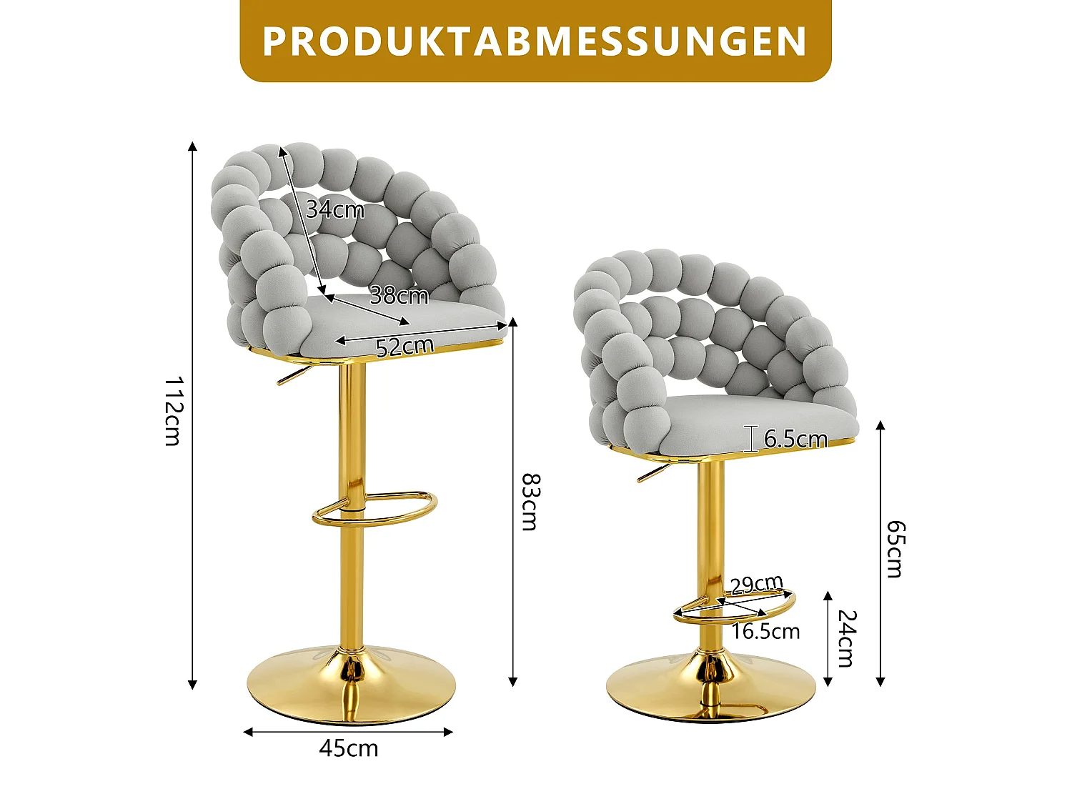Lot de 2 tabourets de bar en velours gris clair dossier tréssé chaîne