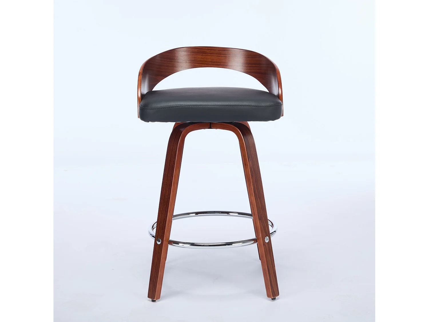Lot de 2 tabourets de bar style vintage PU noir, dossier arrondi, pivotant et repose pied, 63 cm