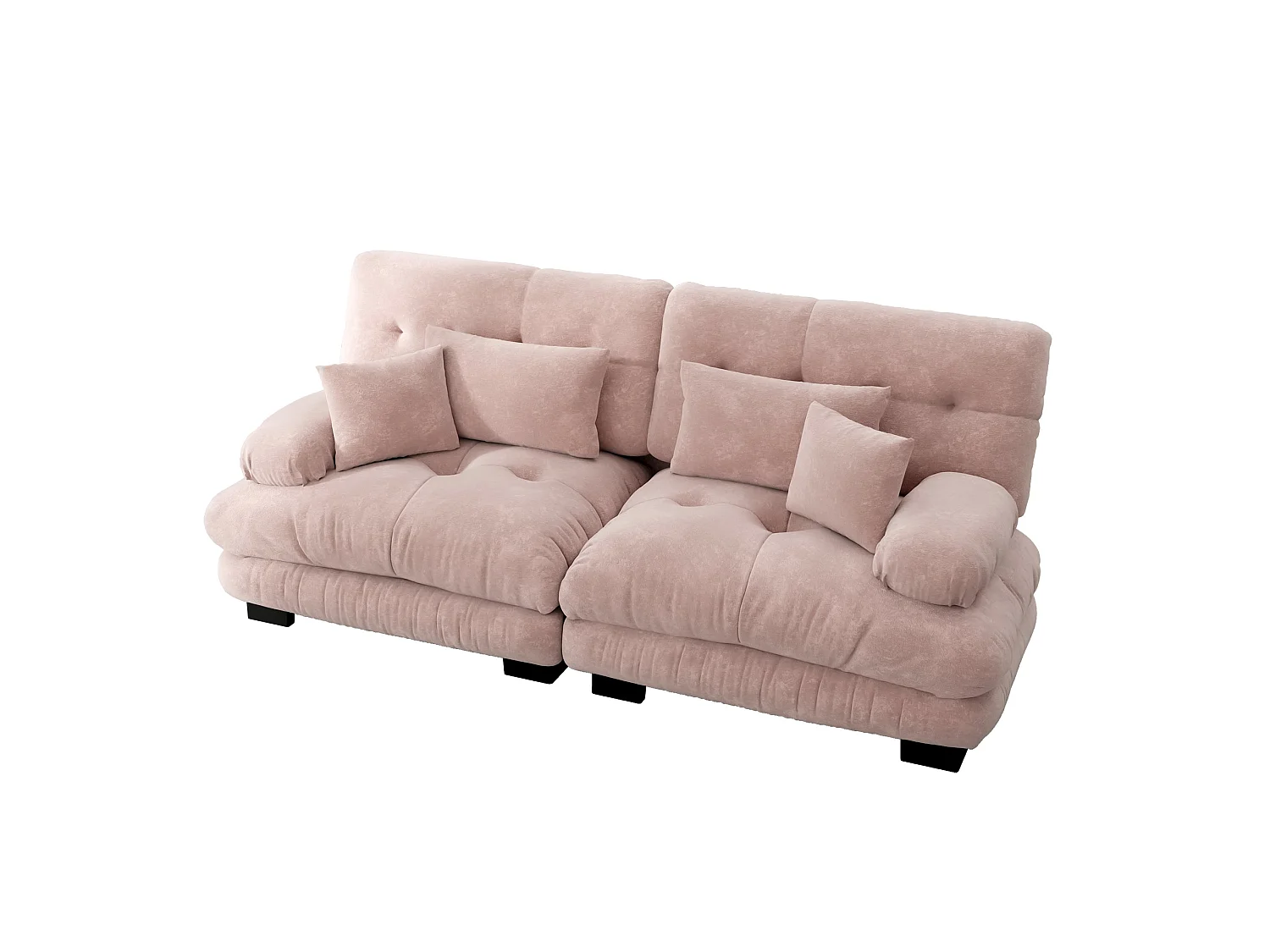 Canapé 2 places en chenille rose avec coussins
