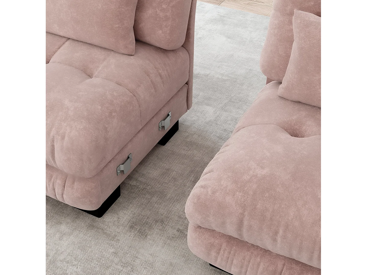 Canapé 2 places en chenille rose avec coussins