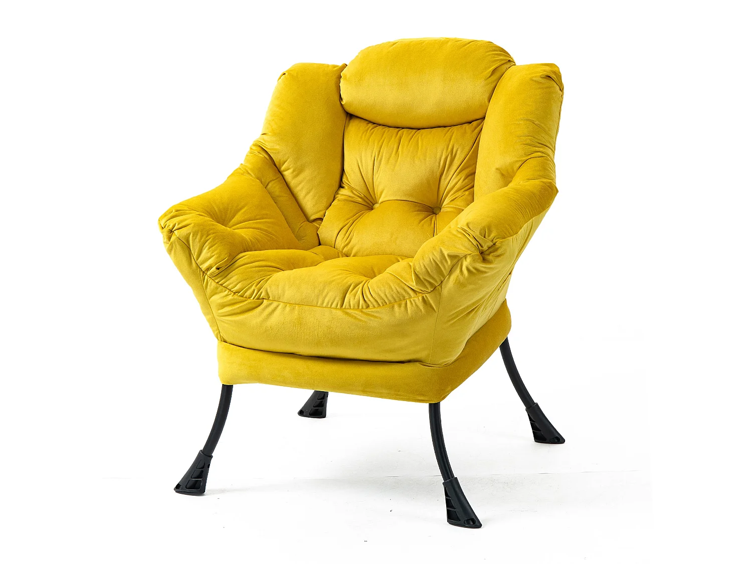 Fauteuil rembouré tissu jaune en pieds métal poche latérale 75x80x85cm