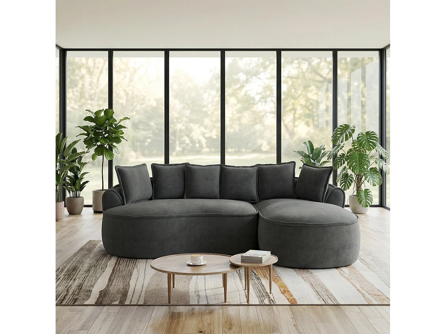 Canapé d'angle modulable tissu chenille gris sans cadre 252x164cm
