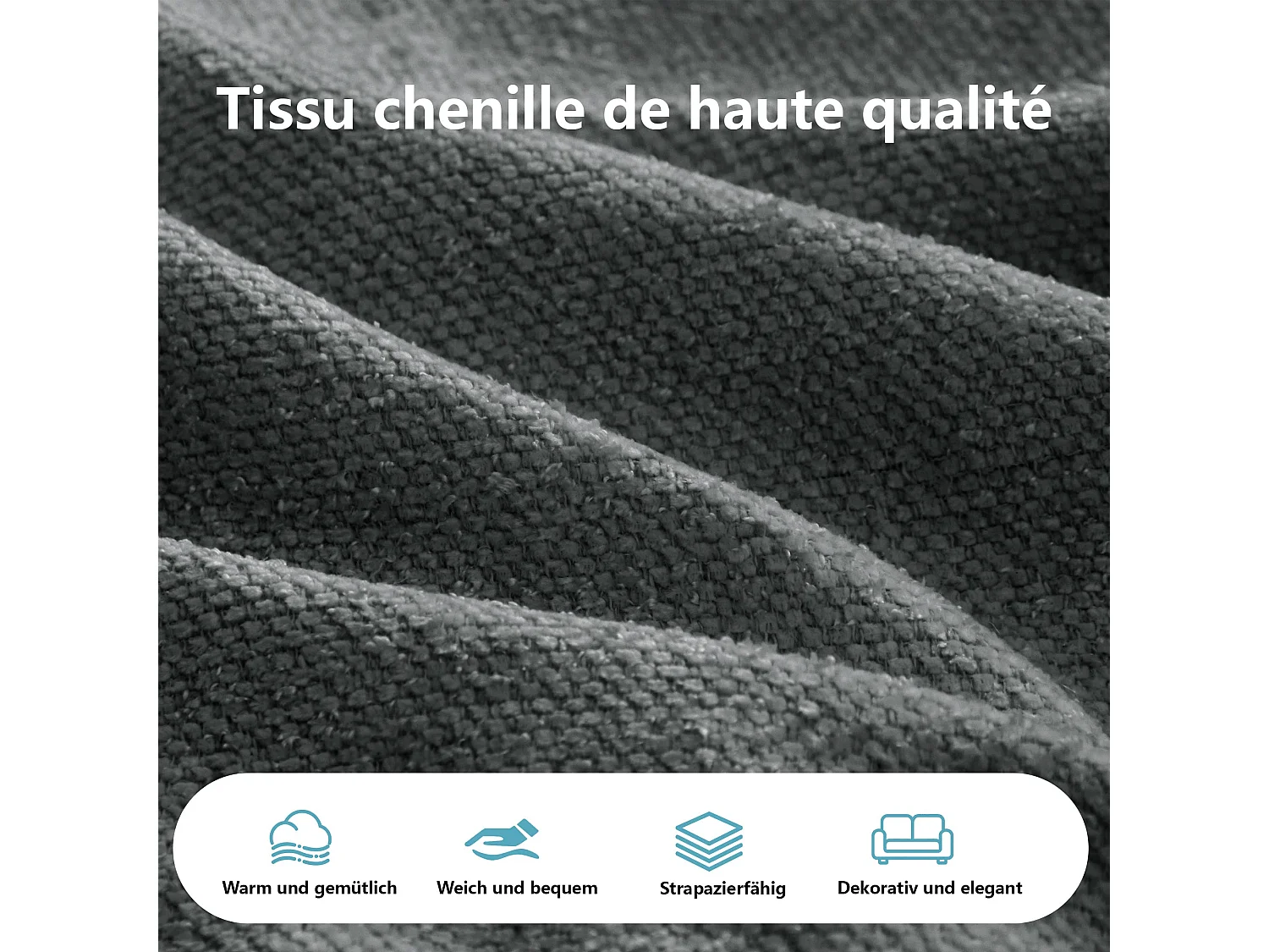 Canapé d'angle modulable tissu chenille gris sans cadre 252x164cm