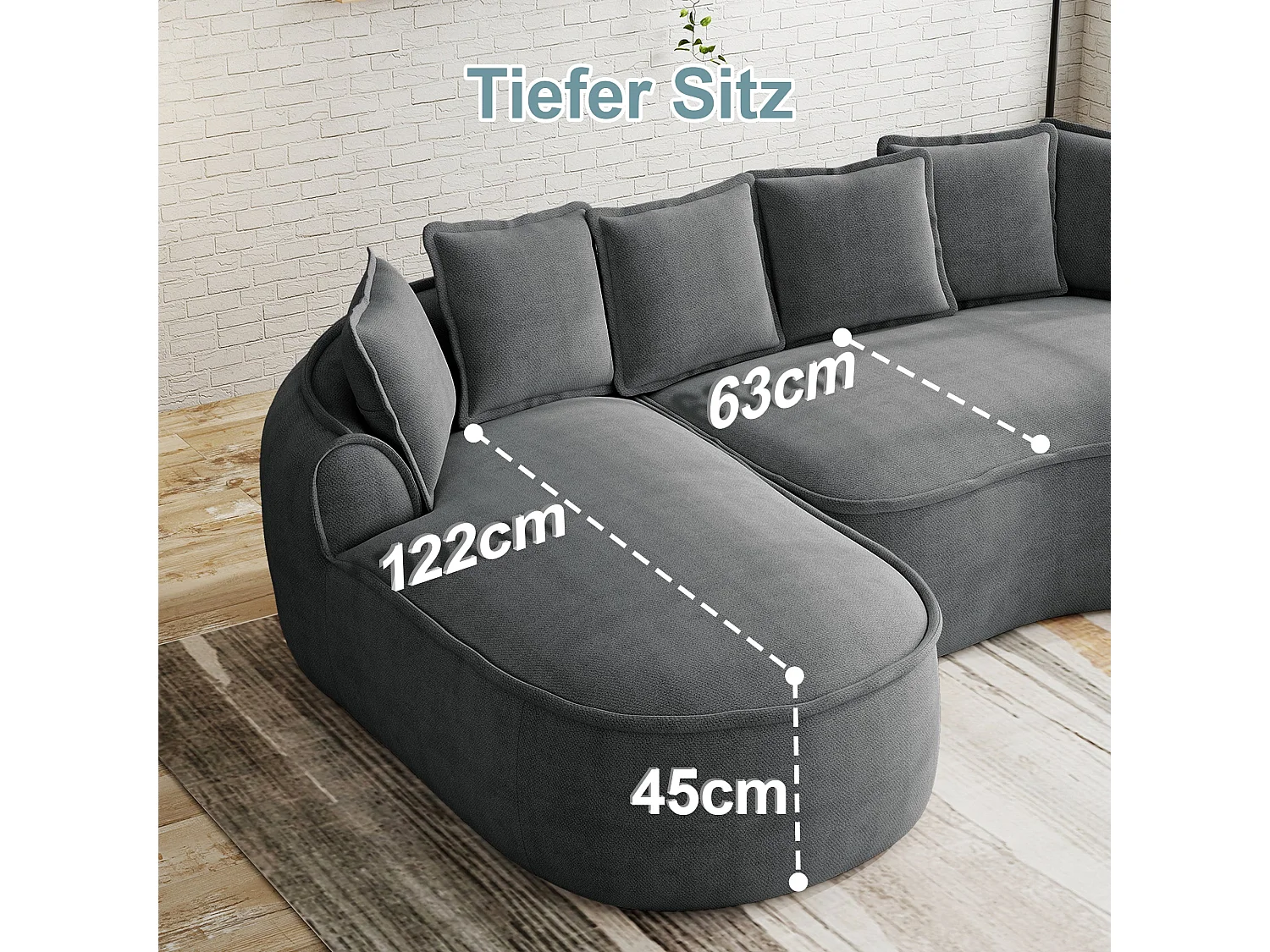 Canapé d'angle modulable tissu chenille gris sans cadre 252x164cm