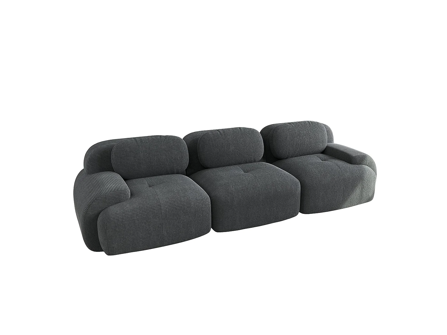 Canapé 3 places modulable en velours côtelé gris et accoudoirs courbés