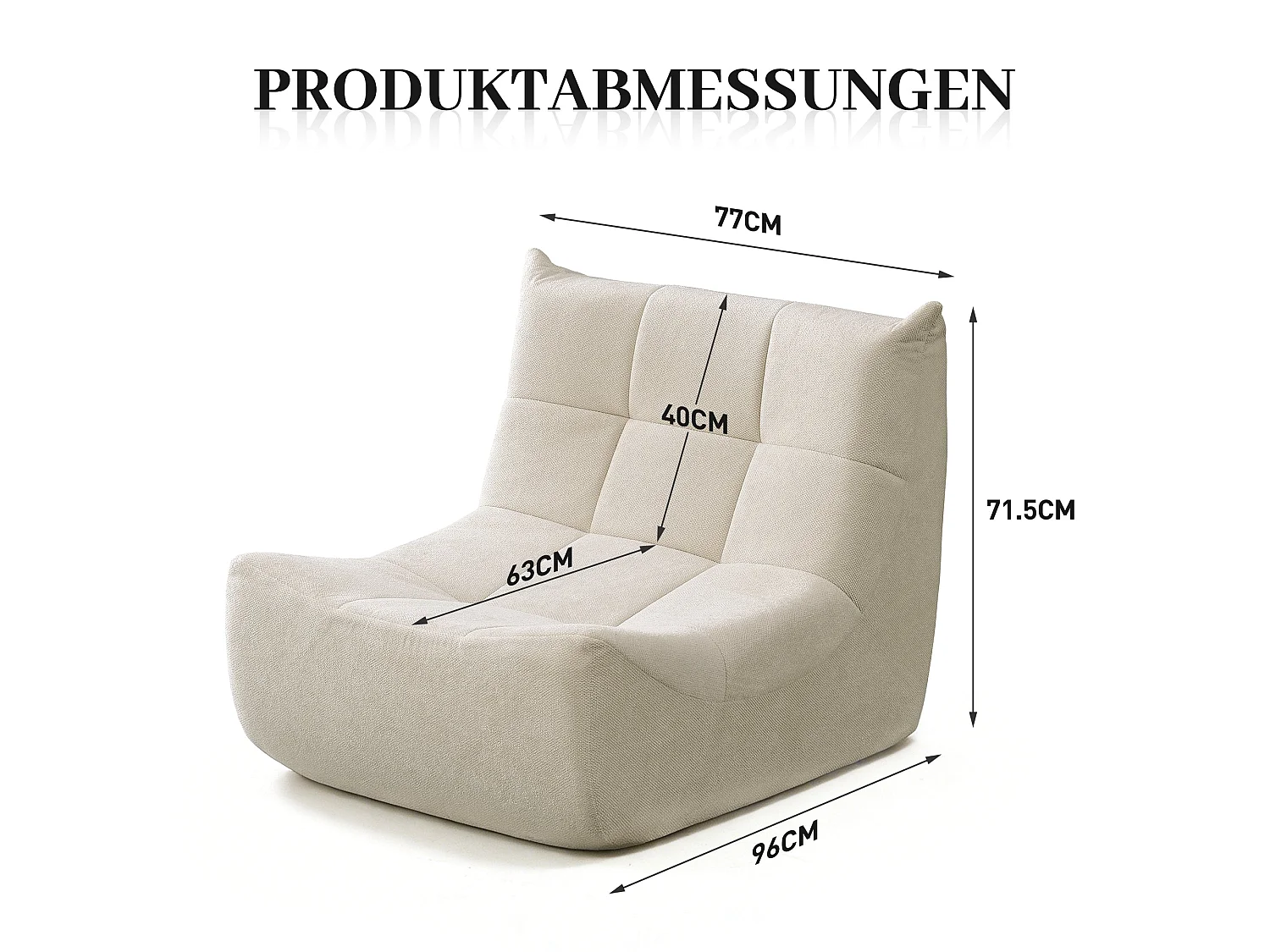 Fauteuil chauffeuse capitonné en tissu chenille beige, mousse mémoire