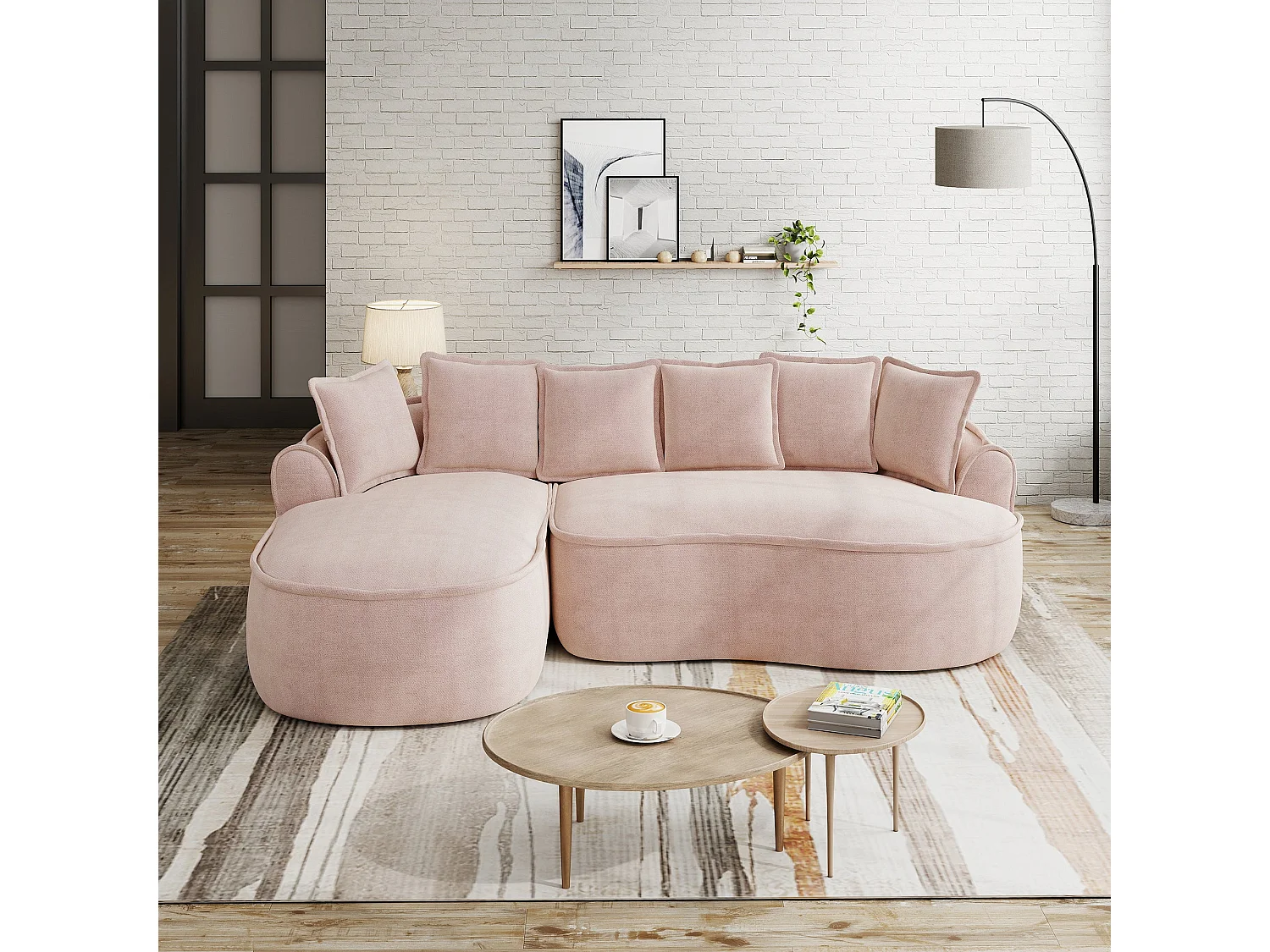 Canapé d'angle modulable tissu chenille rose sans cadre 252x164cm