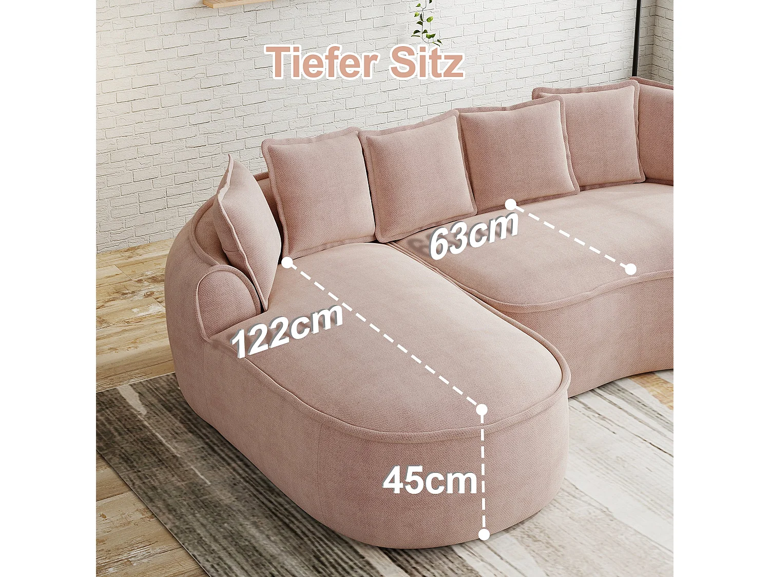 Canapé d'angle modulable tissu chenille rose sans cadre 252x164cm