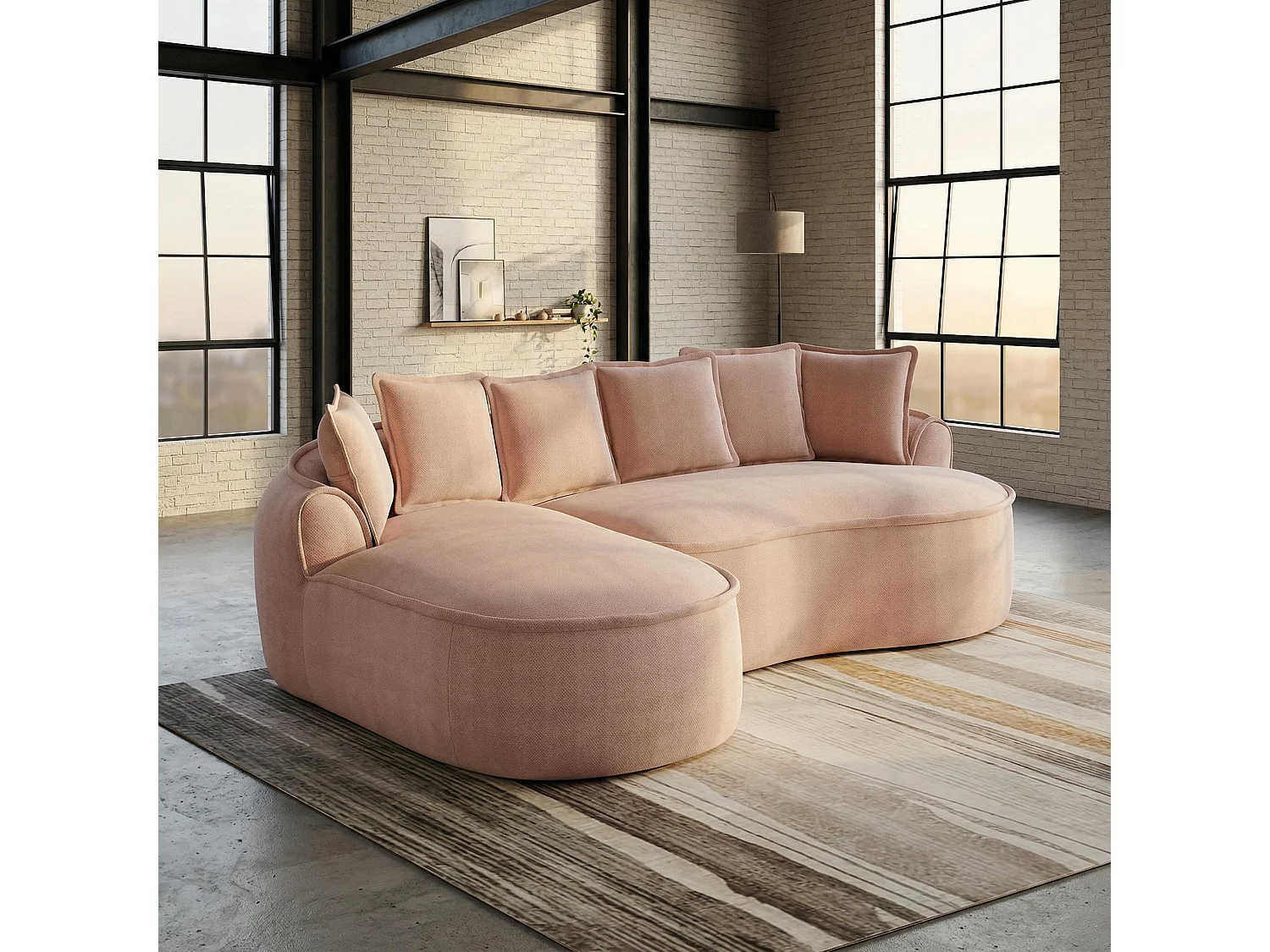 Canapé d'angle modulable tissu chenille rose sans cadre 252x164cm