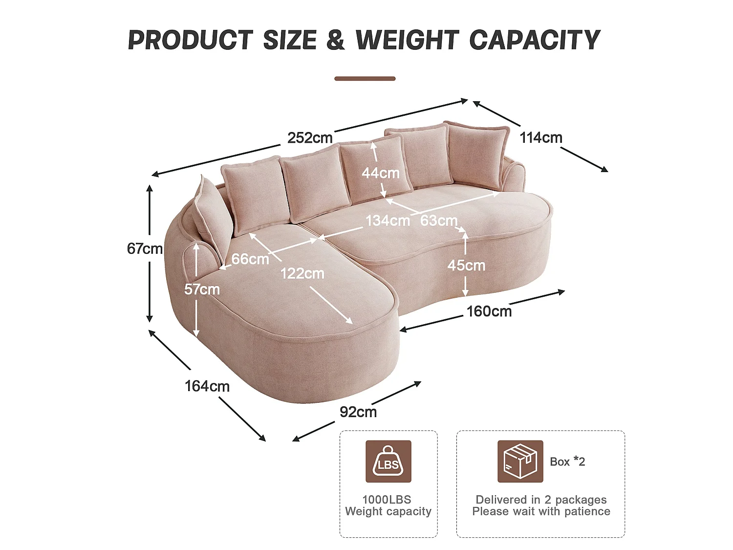 Canapé d'angle modulable tissu chenille rose sans cadre 252x164cm