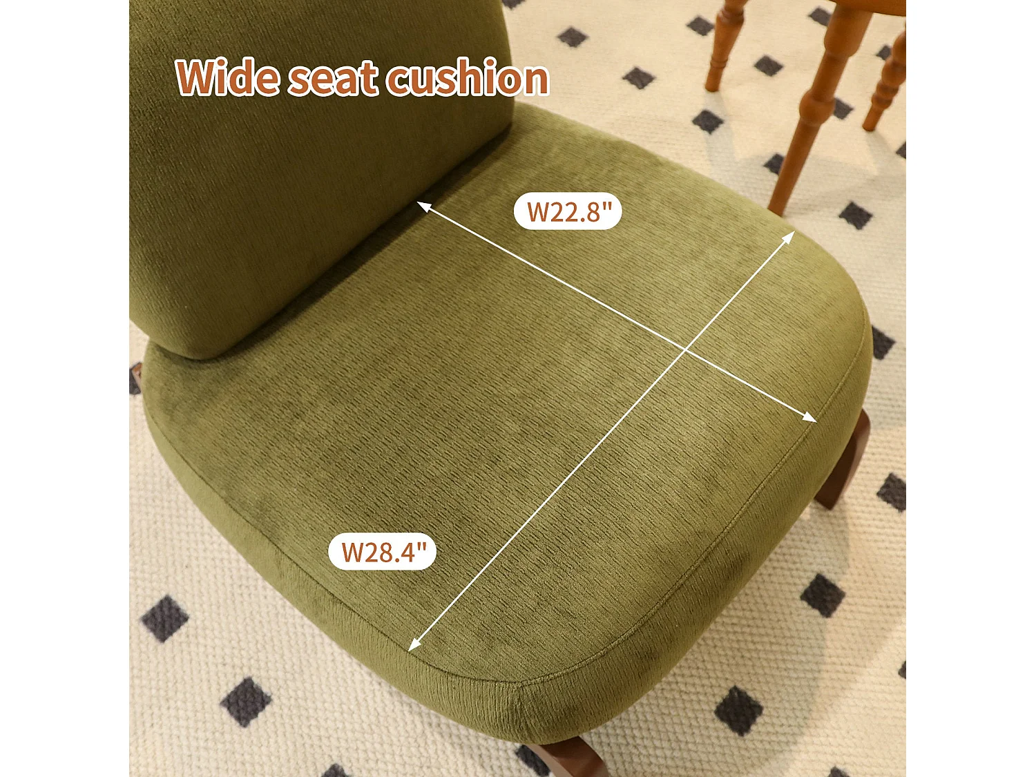 Fauteuil en velours vert olive, pieds en bois massif 86,9x72,1x69,9cm