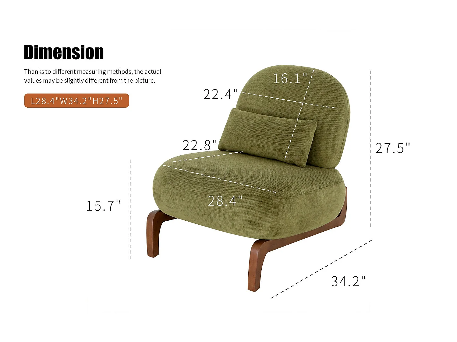 Fauteuil en velours vert olive, pieds en bois massif 86,9x72,1x69,9cm