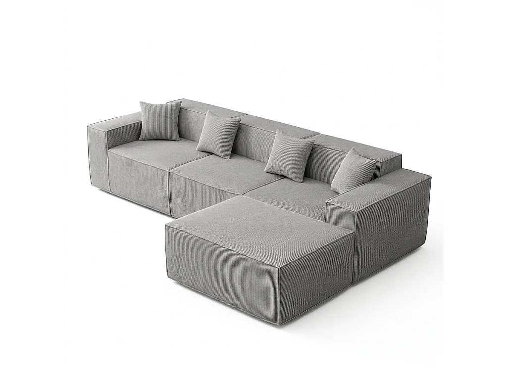 Canapé d'angle modulable convertible tissu côtelé gris, sans montage