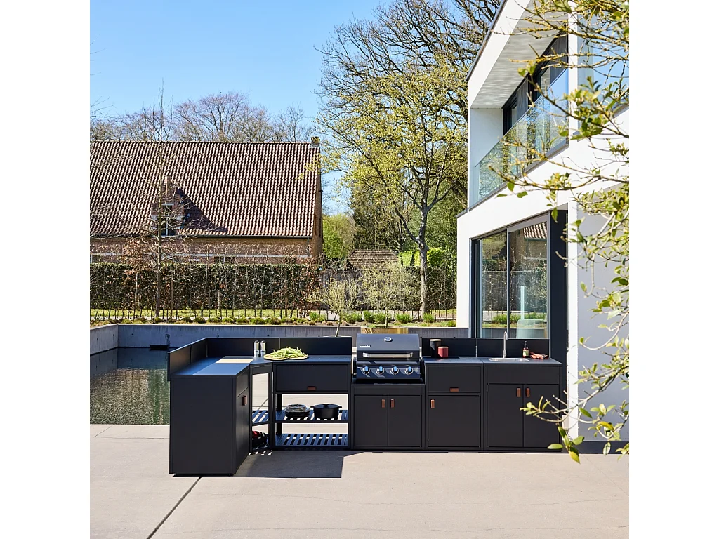 Cocina exterior 6 módulos de acero con barbacoa de gas 4 quemadores