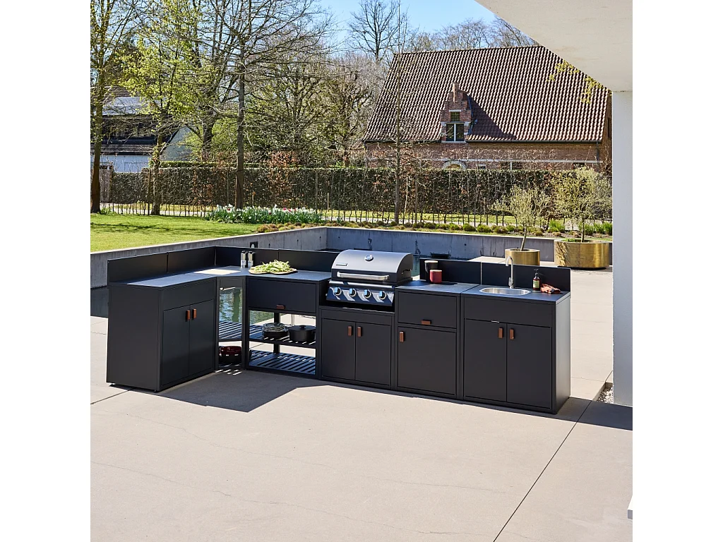 Cocina exterior 6 módulos de acero con barbacoa de gas 4 quemadores