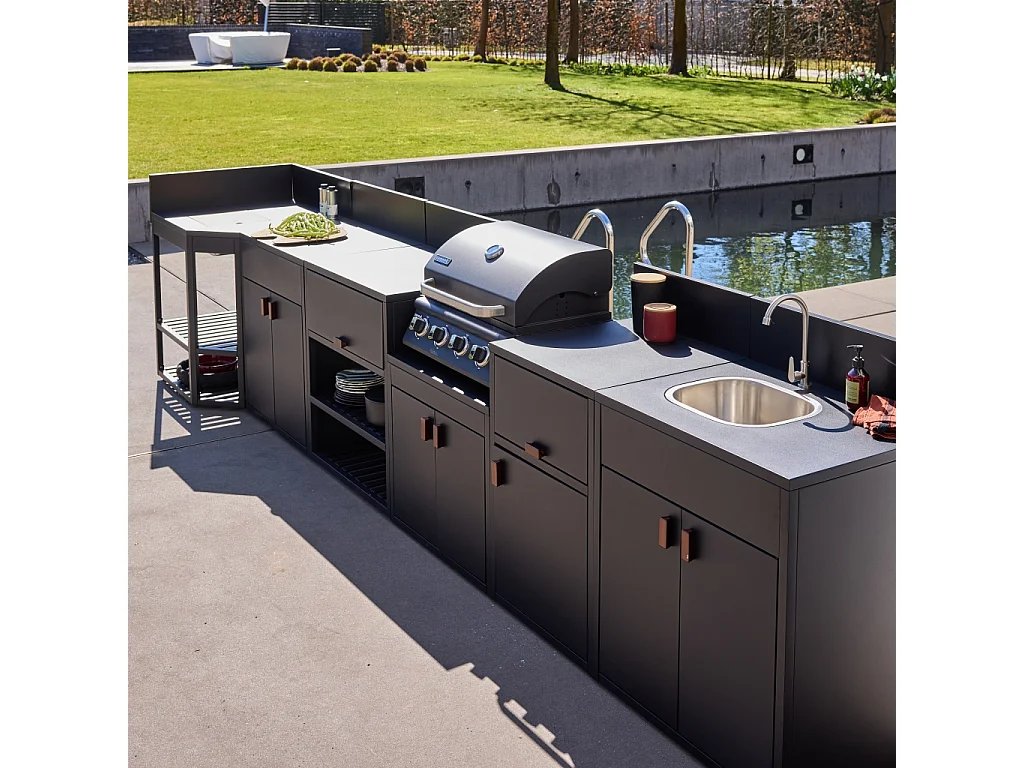 Cocina exterior 6 módulos de acero con barbacoa de gas 4 quemadores